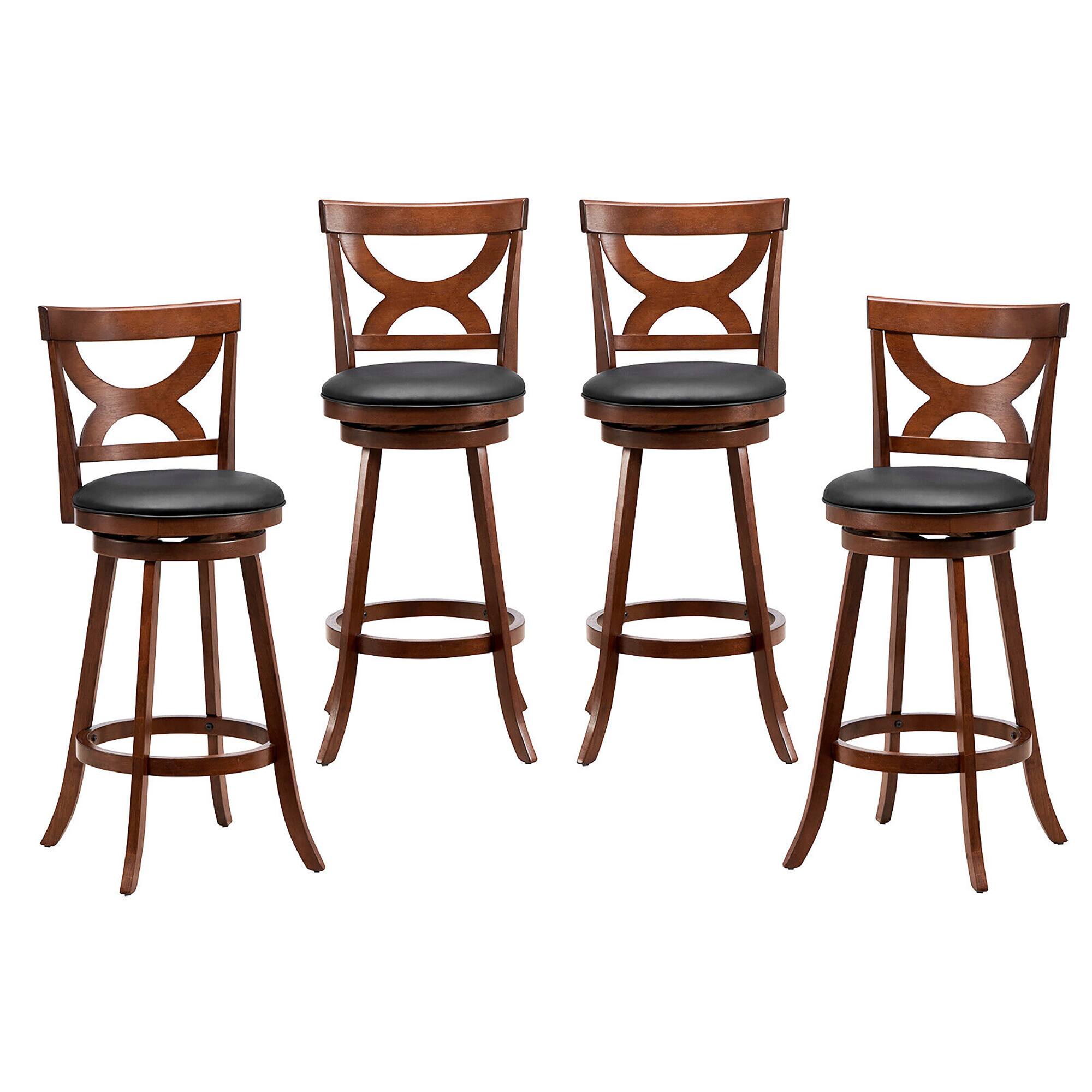 Front. Gymax - Gymax 4pcs 30.5'' Bar Stools 360° Swivel Bar Height w/ PVC Leather Cushioned Seat - Espresso, Black.