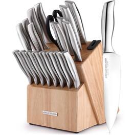 Zulay Kitchen - 20 Piece Stainless Steel Knife Set with Block and Sharpener - Light Brown