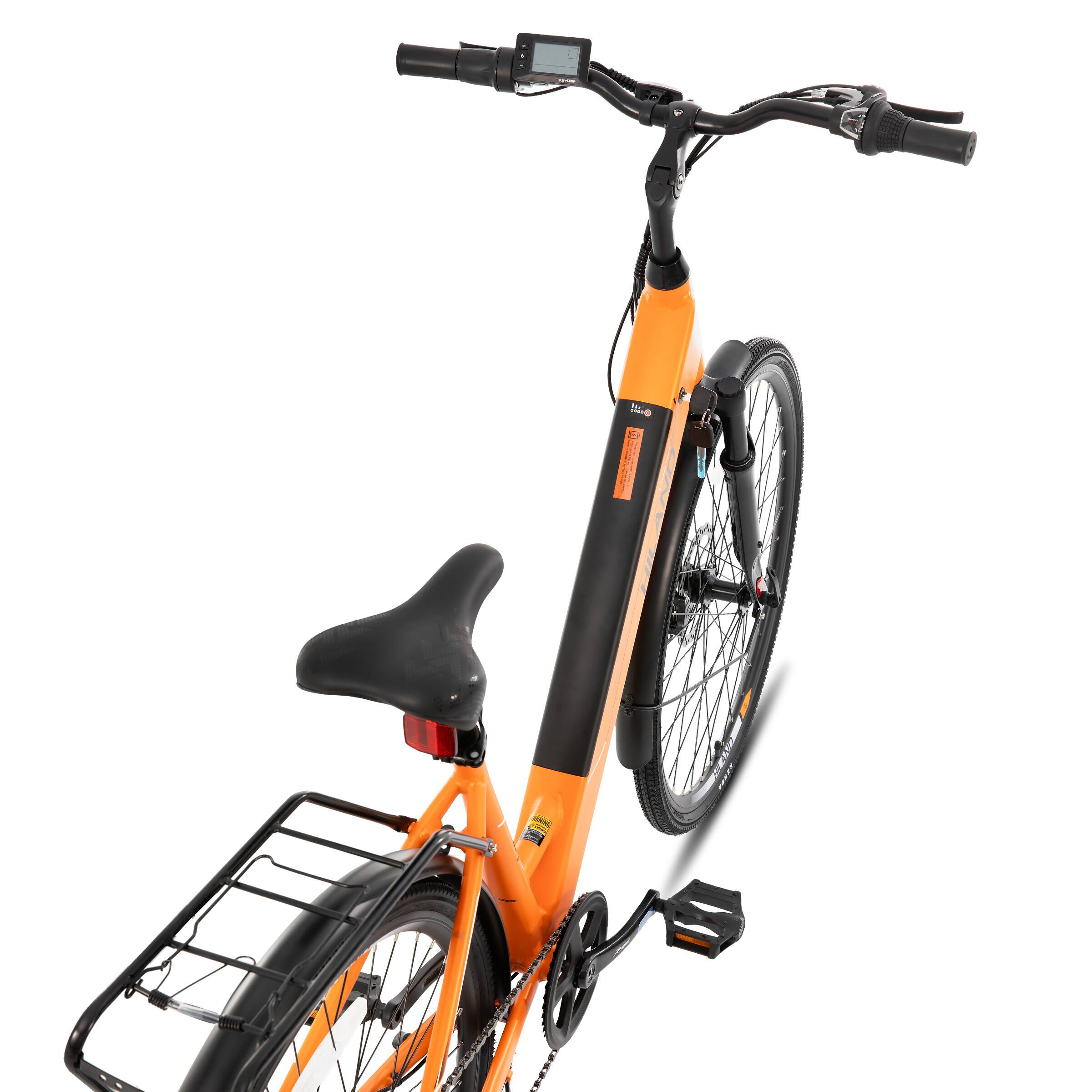 Alt View 5. HILAND - HILAND Electric Bike for Adults 350W, 700C EBike for Men Women, 7-Speed Commuter Cruiser Electric Bicycle 20 MPH, Orange - Orange.