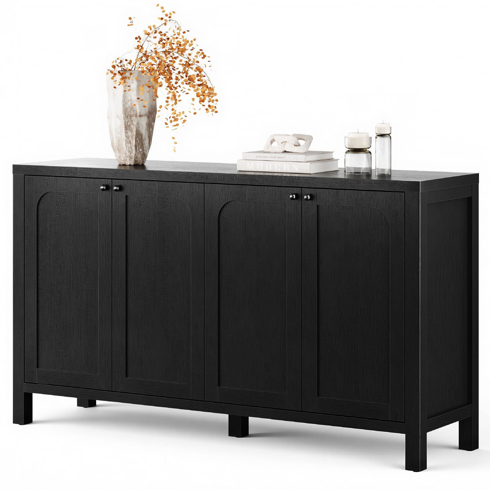 Sugift - 55" Sideboard Buffet Cabinet Modern Storage Credenza with Doors Heavy Duty Wood Media Console - Black