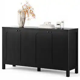 Sugift - 55" Sideboard Buffet Cabinet Modern Storage Credenza with Doors Heavy Duty Wood Media Console - Black