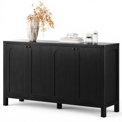 Front. Sugift - 55" Black Sideboard Buffet Cabinet Modern Storage Credenza with Doors Heavy Duty Wood Media Console - Black.