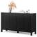 Front. Sugift - 55" Black Sideboard Buffet Cabinet Modern Storage Credenza with Doors Heavy Duty Wood Media Console - Black.