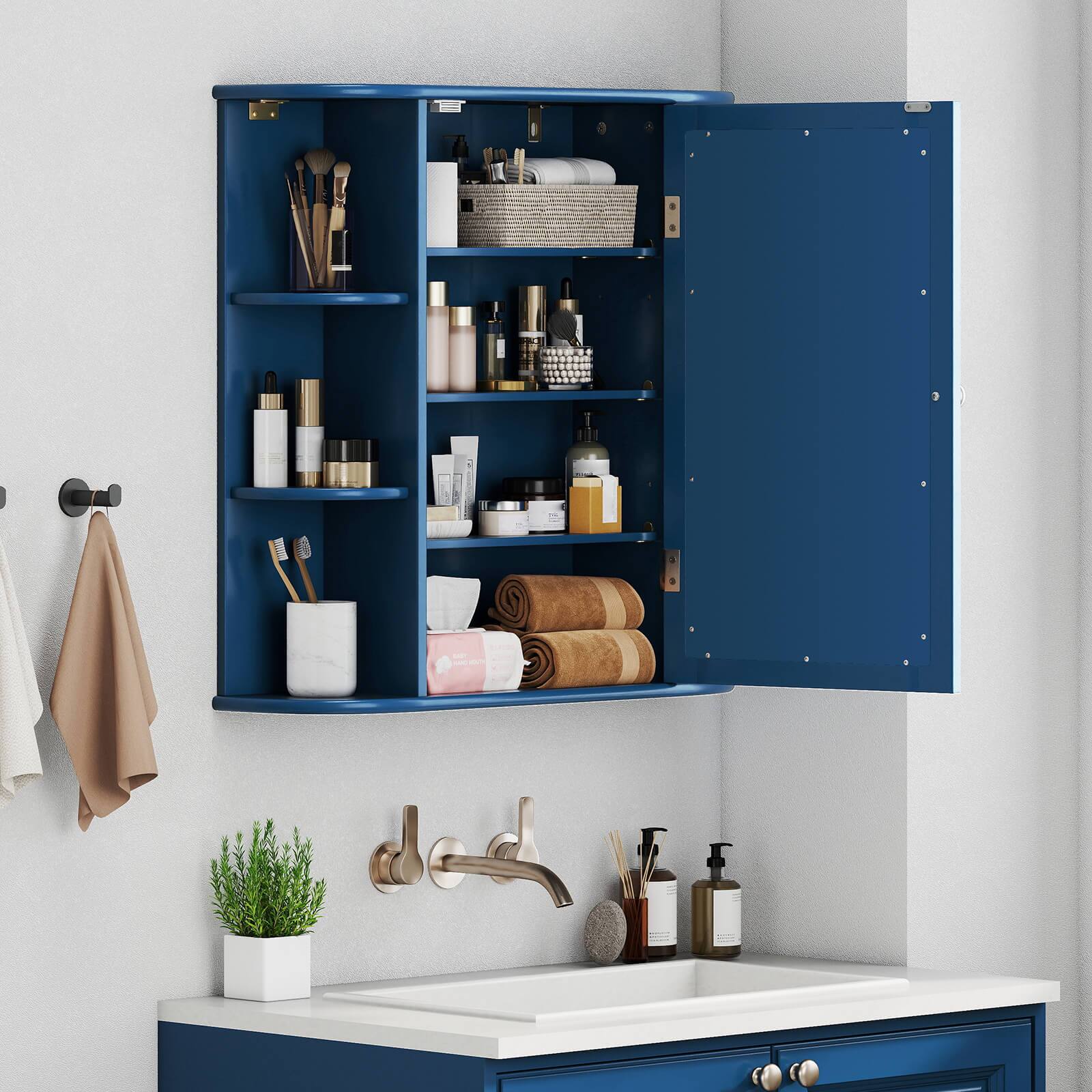 Alt View 3. Costway - Costway Multipurpose Mount Wall Surface Bathroom Storage Cabinet Mirror - Blue.