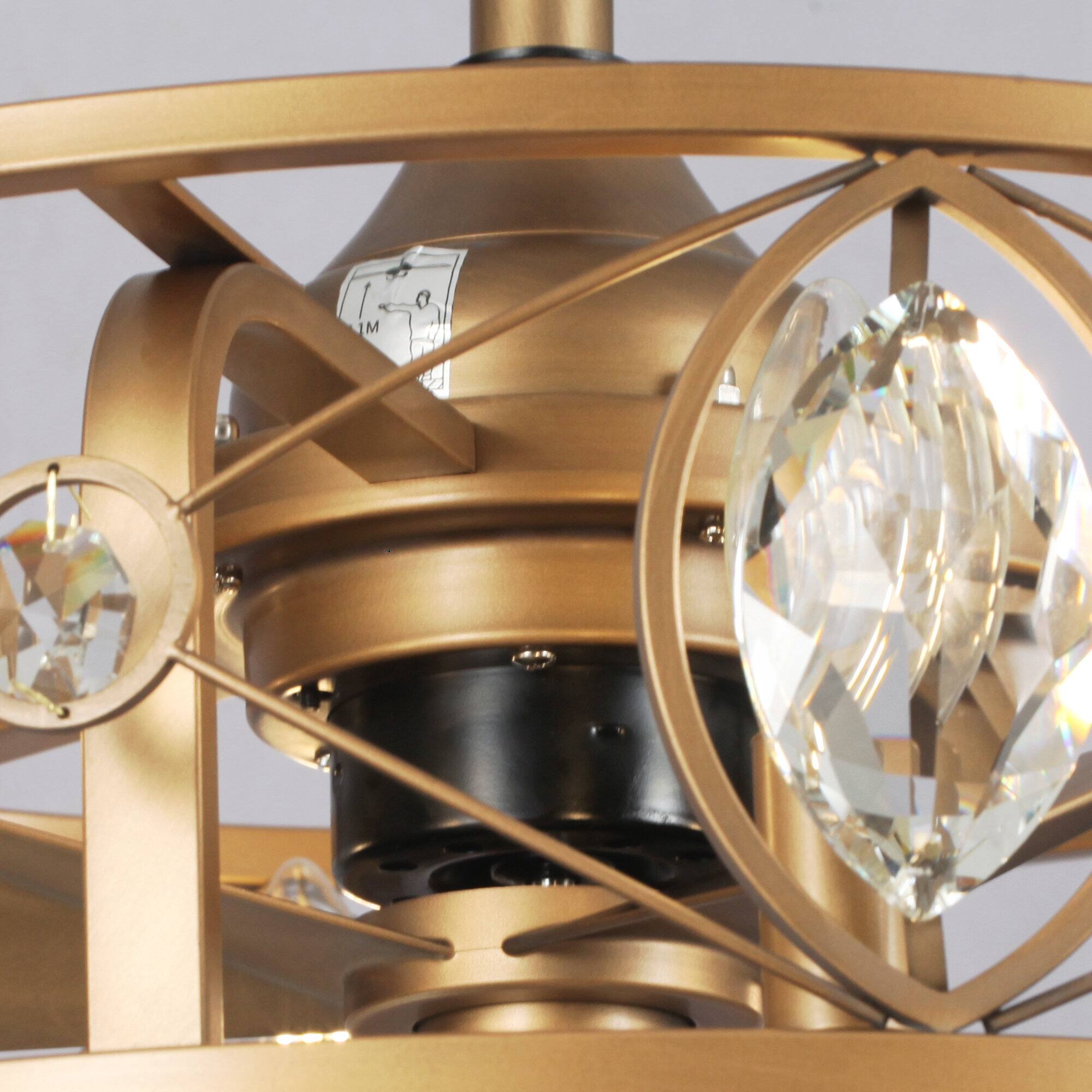 Alt View 7. Parrot Uncle - 22" Antique Brass Crystal Caged Ceiling Fan Chandelier with Remote and Light Kit - Brass.