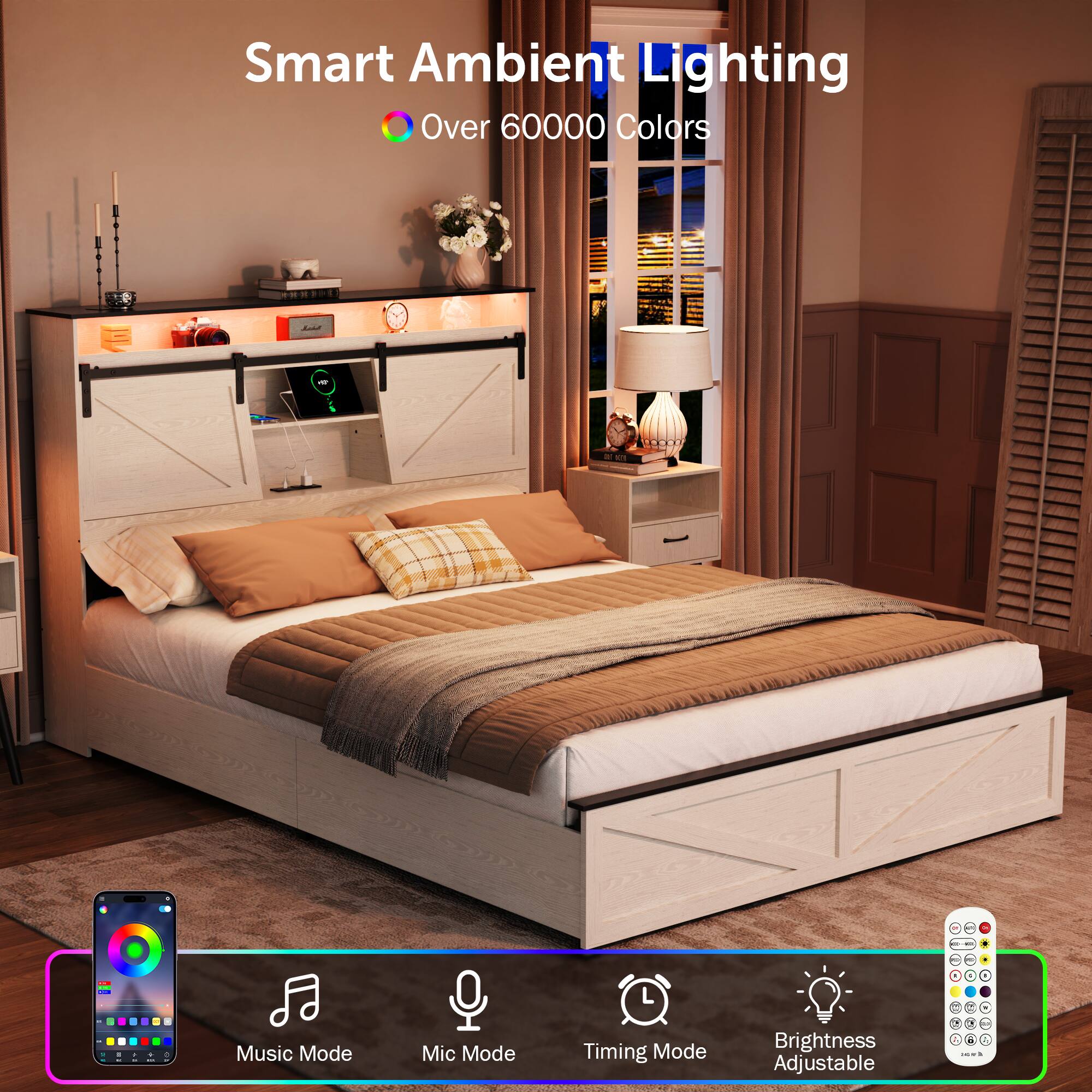 Smart Ambient Lighting  
Over 60000 Colors  

- Music Mode  
- Mic Mode  
- Timing Mode  
- Brightness Adjustable