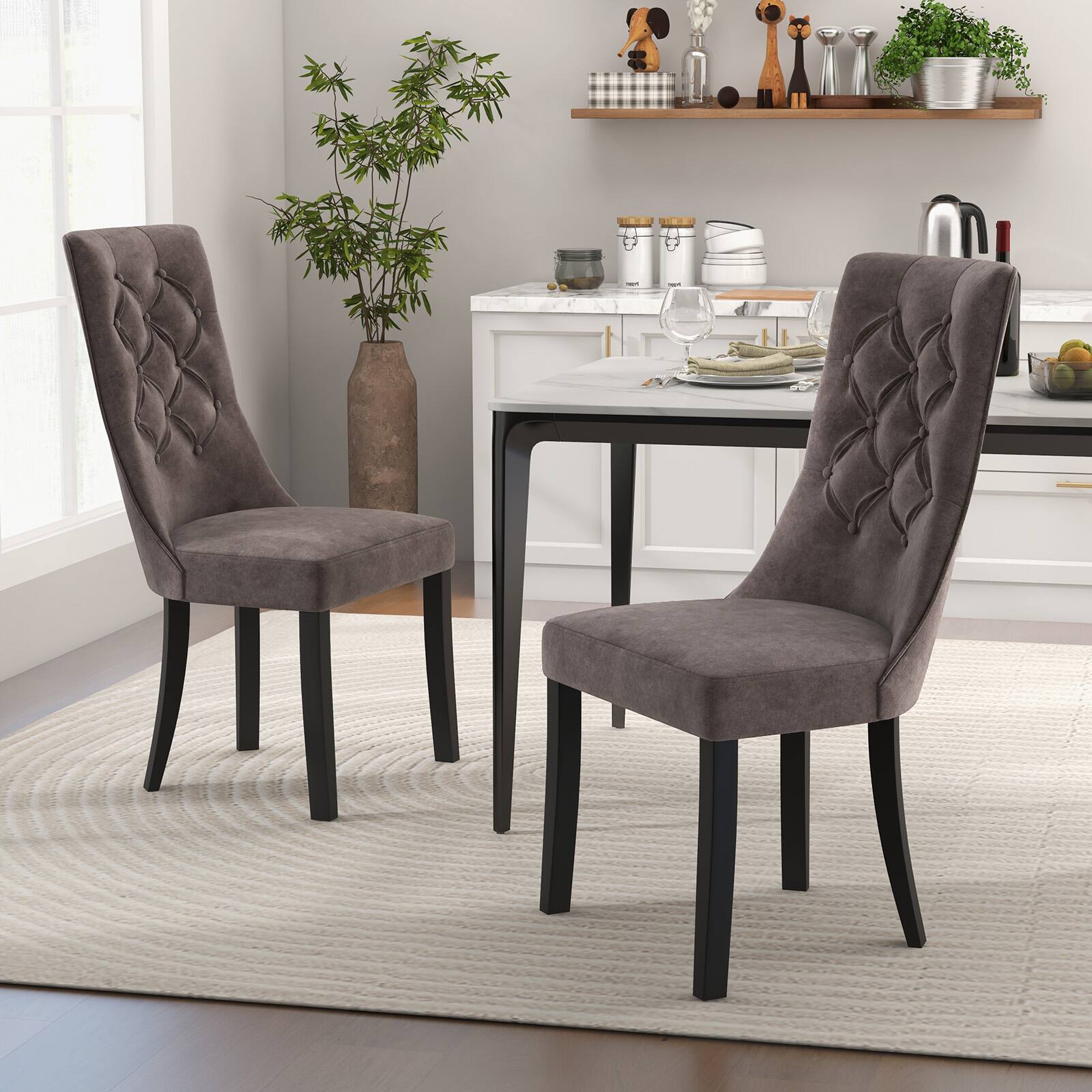 Front. SlickBlue - Tufted Dining Chairs Set of 2 with High Backrest and Padded Seat-Gray - Multi.