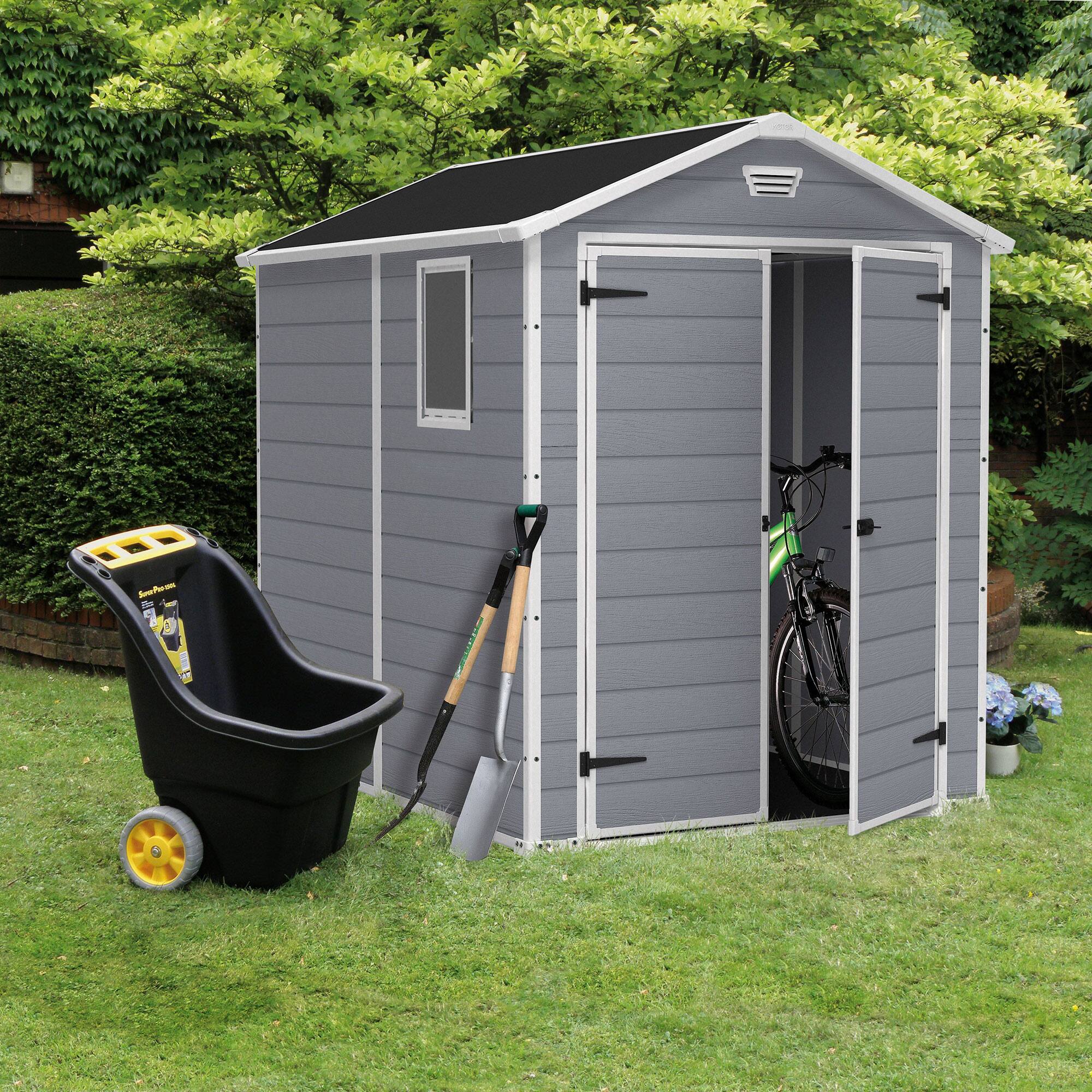 Alt View 4. Keter - Keter 213413 Manor 6 X 8 Foot Resin All Weather Outdoor Tool Storage Shed, Grey - Grey.