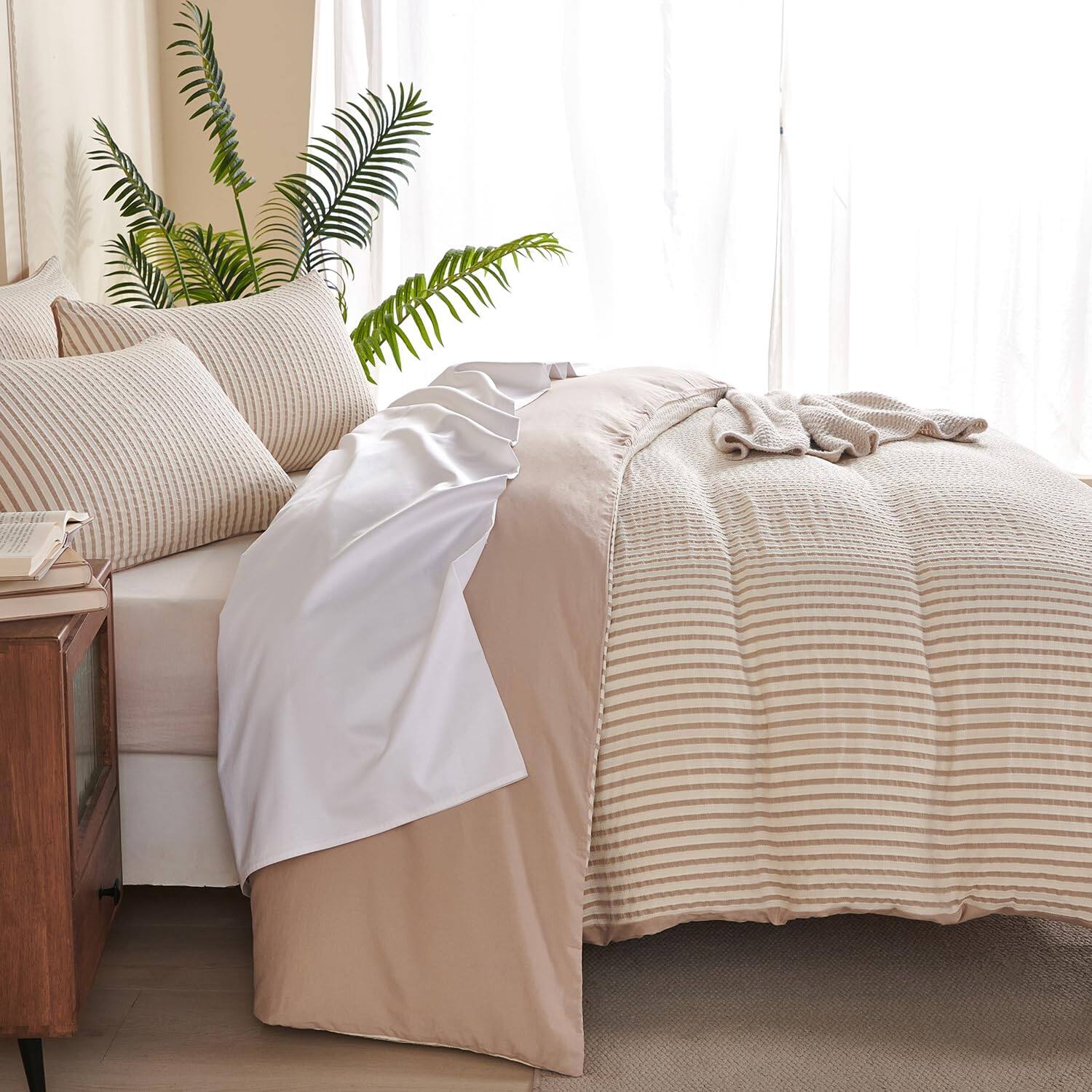 Alt View 2. Cedar Assembly - Comforter Queen Set Striped Soft Luxury Washed Microfiber Jacquard 3 Pieces Bedding Vertical Ticking Stripes - Blue Striped-King.