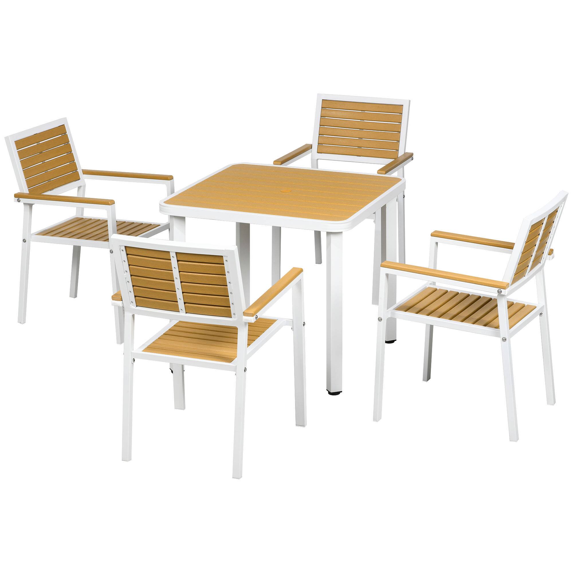 Front. Outsunny - Patio Table and Chairs Set, Aluminum Patio Dining Set w/ HDPE Materials - Yellow.