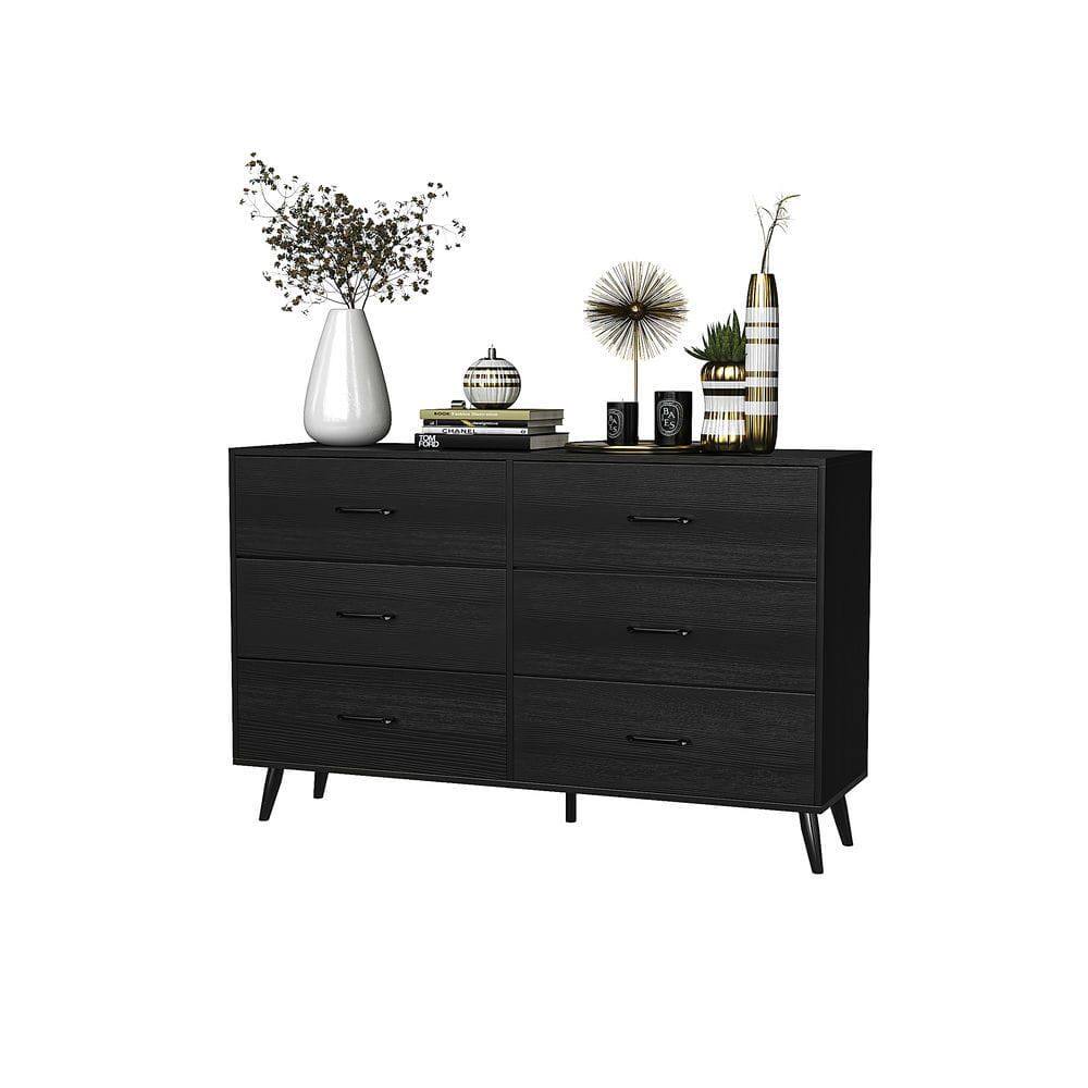 Left. Kadyn - 6-Drawer Tall Dresser with Fabric Drawers & High Legs, Particle Board - Black - Black.