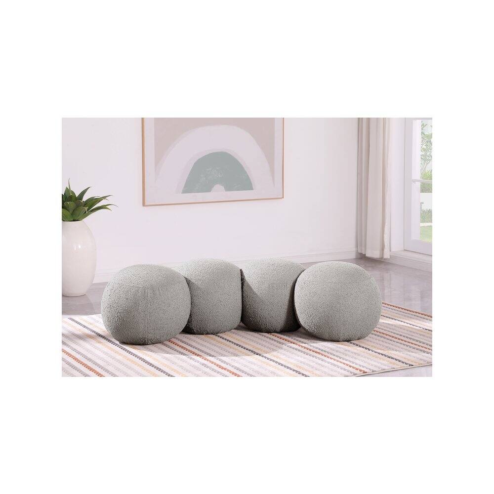 Alt View 1. Meridian Furniture - Apollo Taupe Boucle Fabric Bench - Brown.