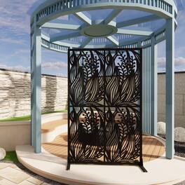 Loheer - Decorative Metal Privacy Screen 3.8 ft x 6 ft Freestanding Room Divider for Patio Balcony Garden - Black