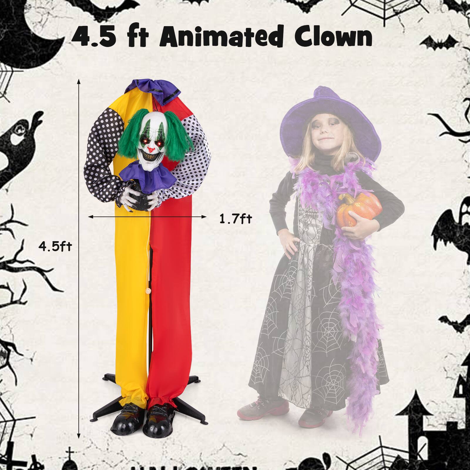 4.5 ft Animated Clown 1.7 ft 4.5 ft