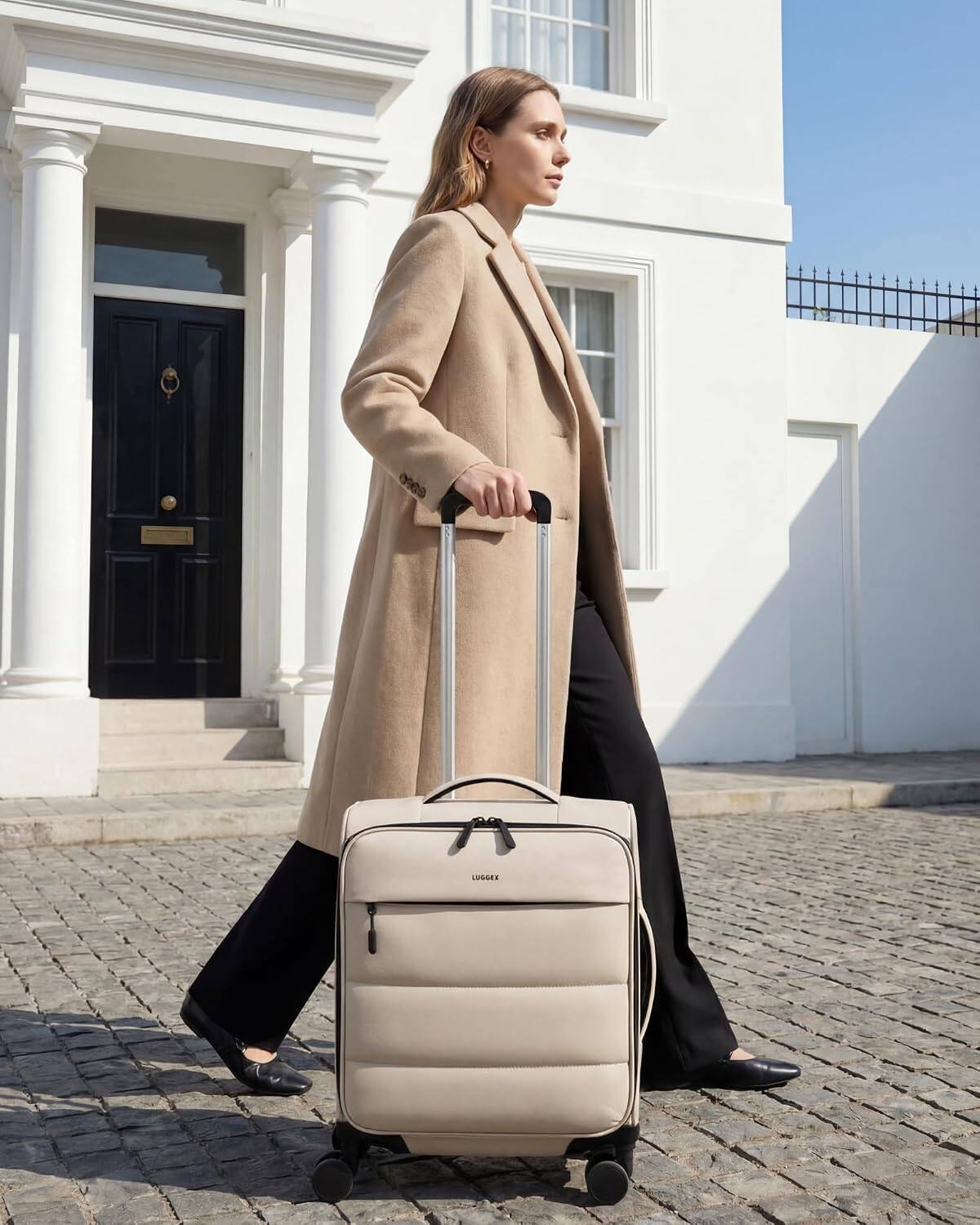 Angle. LUGGEX - LUGGEX Underseat Carry On Luggage with Spinner Wheels,Softside Lightweight Suitcase UDS-Pro - LX-UX - White.