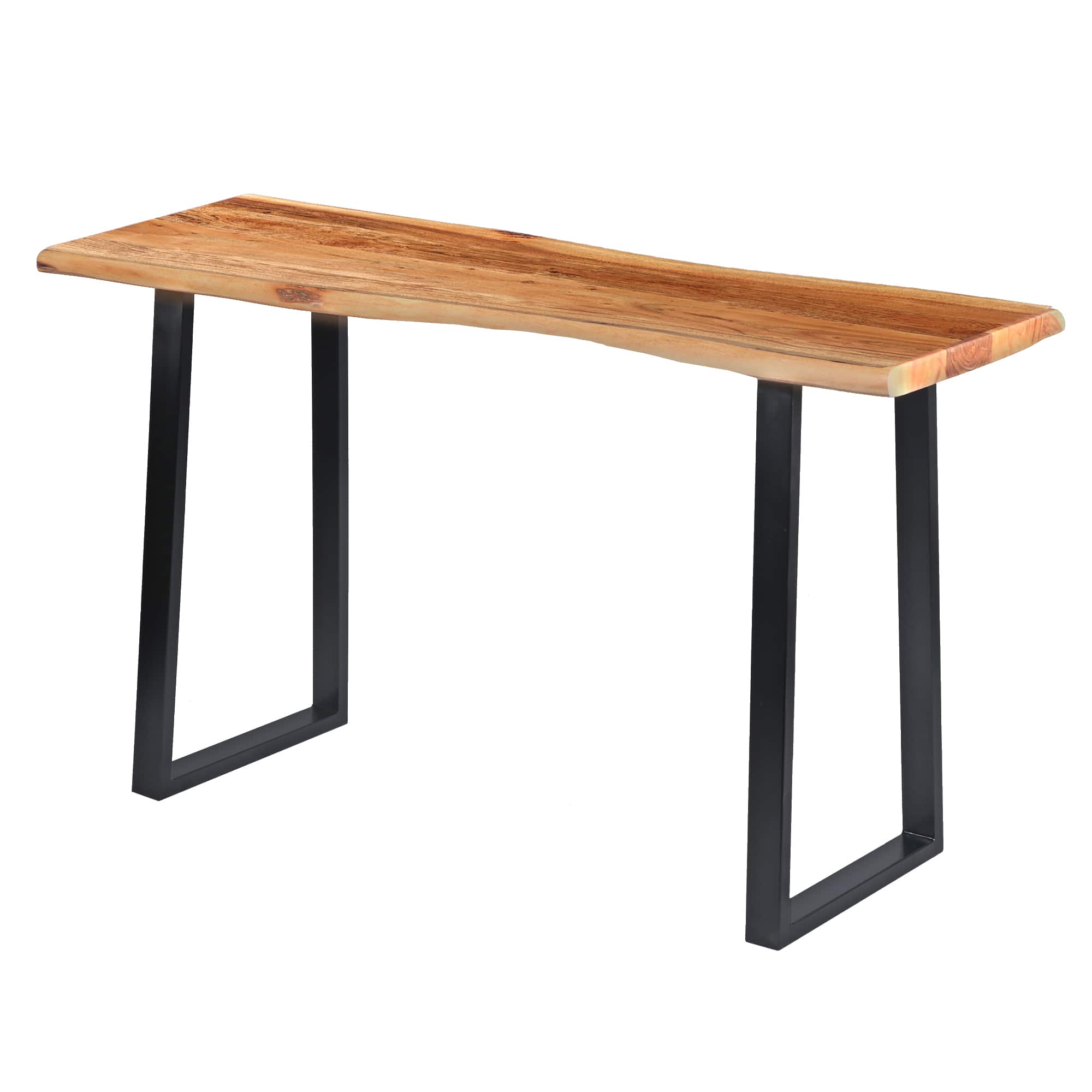 Manhattan Lane - Industrial Wooden Live Edge Desk with Metal Sled Leg Support - Brown and Black