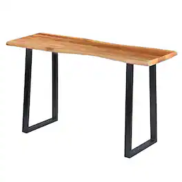 Manhattan Lane - Industrial Wooden Live Edge Desk with Metal Sled Leg Support - Brown and Black