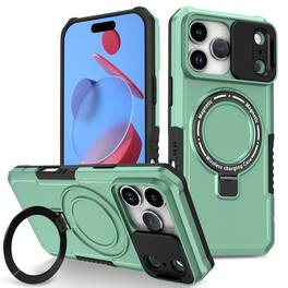 UUCOVER - For Apple iPhone 17 Pro Magnetic Kickstand Case with Slide Lens Cover, Ring Compatible with MagSafe, Shockproof Cover - Lightgreen