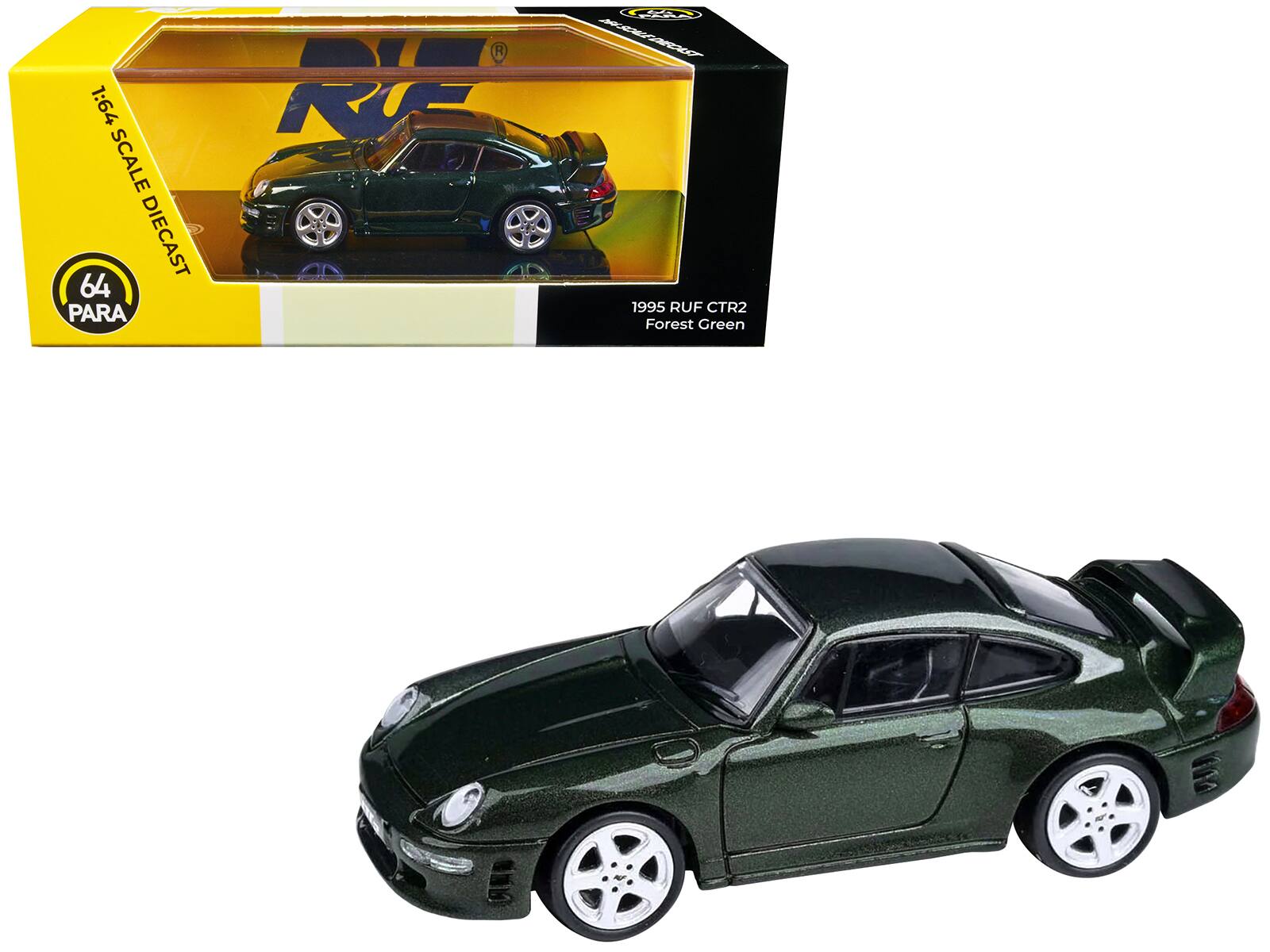 1:64 SCALE DIECAST  
64 PARA  
1995 RUF CTR2  
Forest Green
