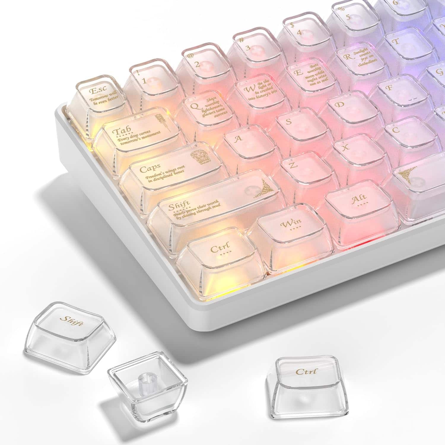 Womier - Keycaps-Crystal Clear Jelly Keycaps 60 65 75 TKL 100 Percent, Baroque Style Custom Keyboard Key Caps - White