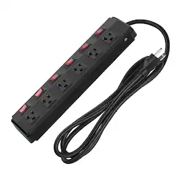 Dazzed Corner - Metal Power Strip Individual Switches 6 Outlets, 6FT Extension Cord Strip - Black