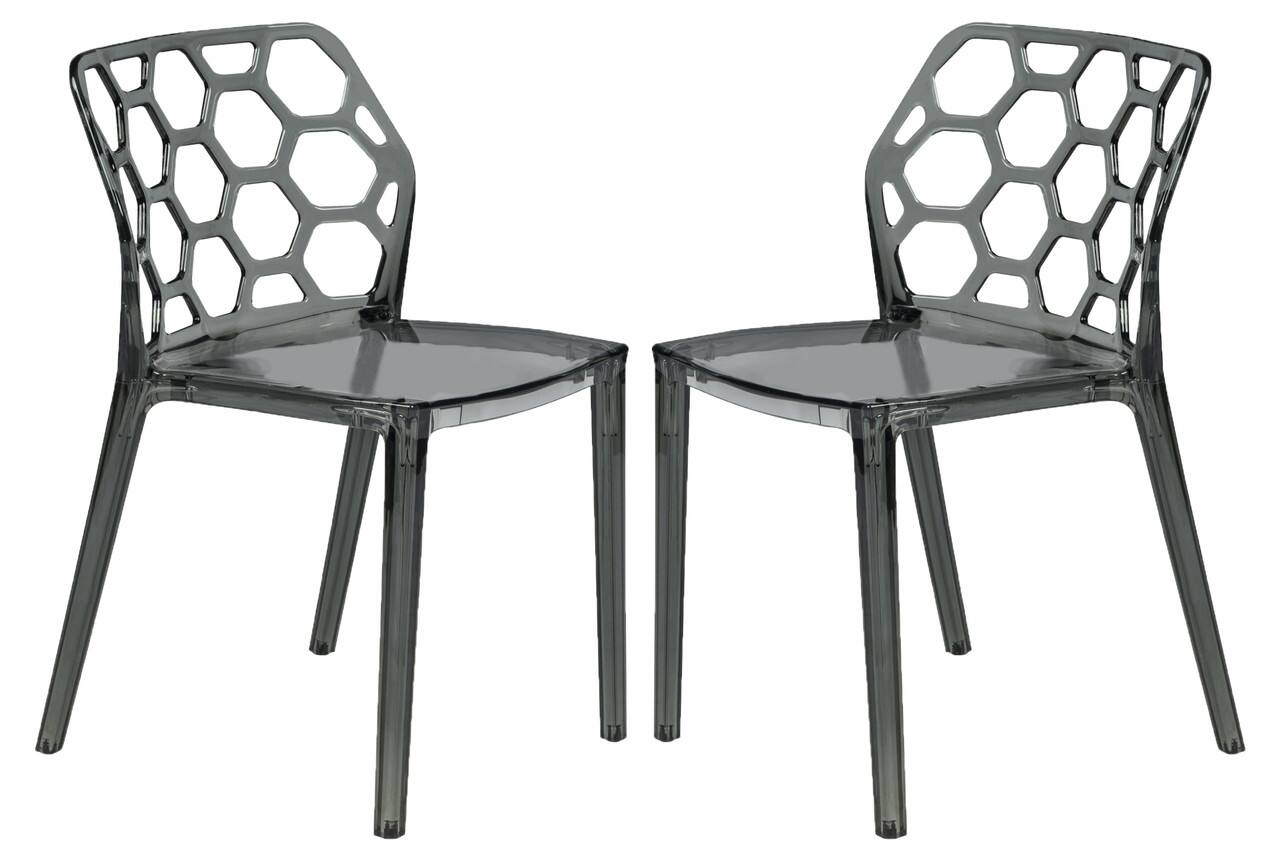 LeisureMod - Dynamic 2-Pieces Transparent Lucite Dining Chair with Honeycomb Cutout, Lightweight & Fully Assembled - Transparent Black