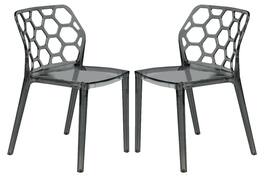 LeisureMod - Dynamic 2-Pieces Transparent Lucite Dining Chair with Honeycomb Cutout, Lightweight & Fully Assembled - Transparent Black