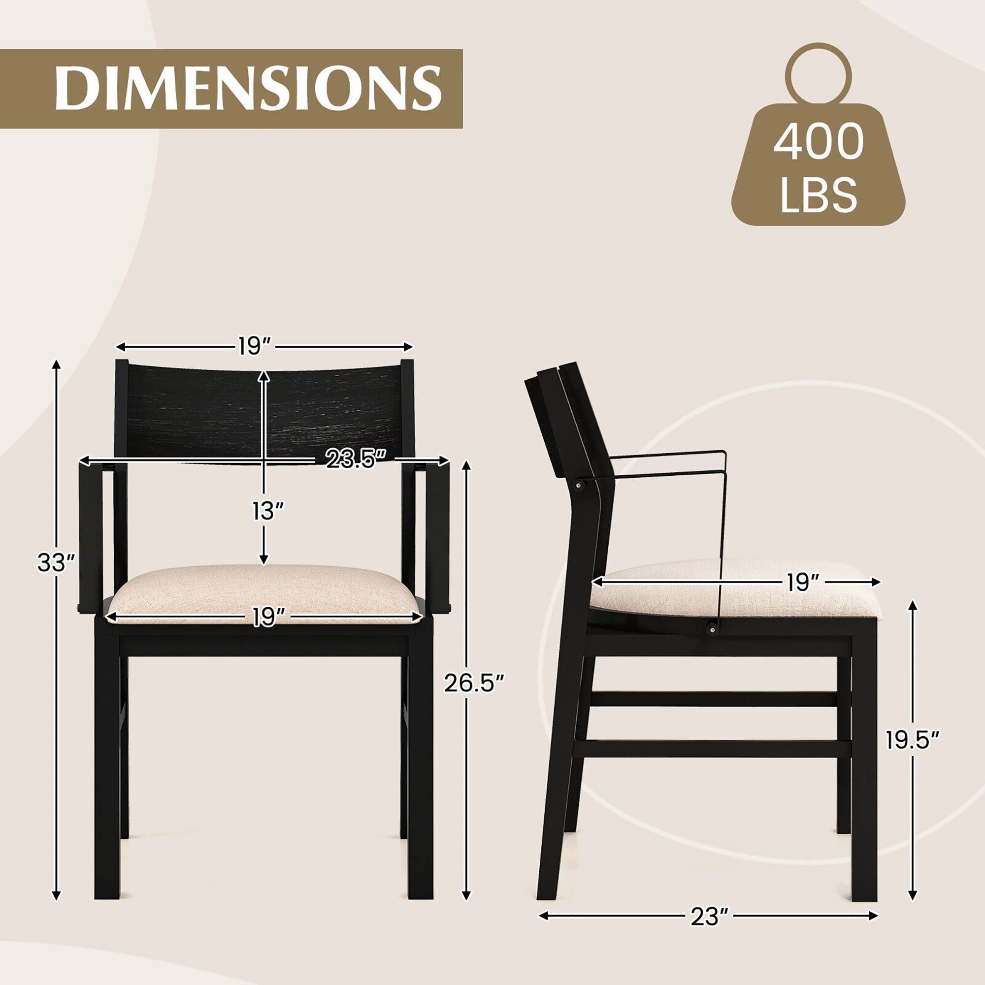 The corrected text is:

**DIMENSIONS**

- 400 LBS
- 19" (Width)
- 23.5" (Depth)
- 13" (Seat Height)
- 33" (Overall Height)
- 19" (Back Height)
- 19.5" (Arm Height)
- 26.5" (Seat Depth)
- 23" (Overall Width)