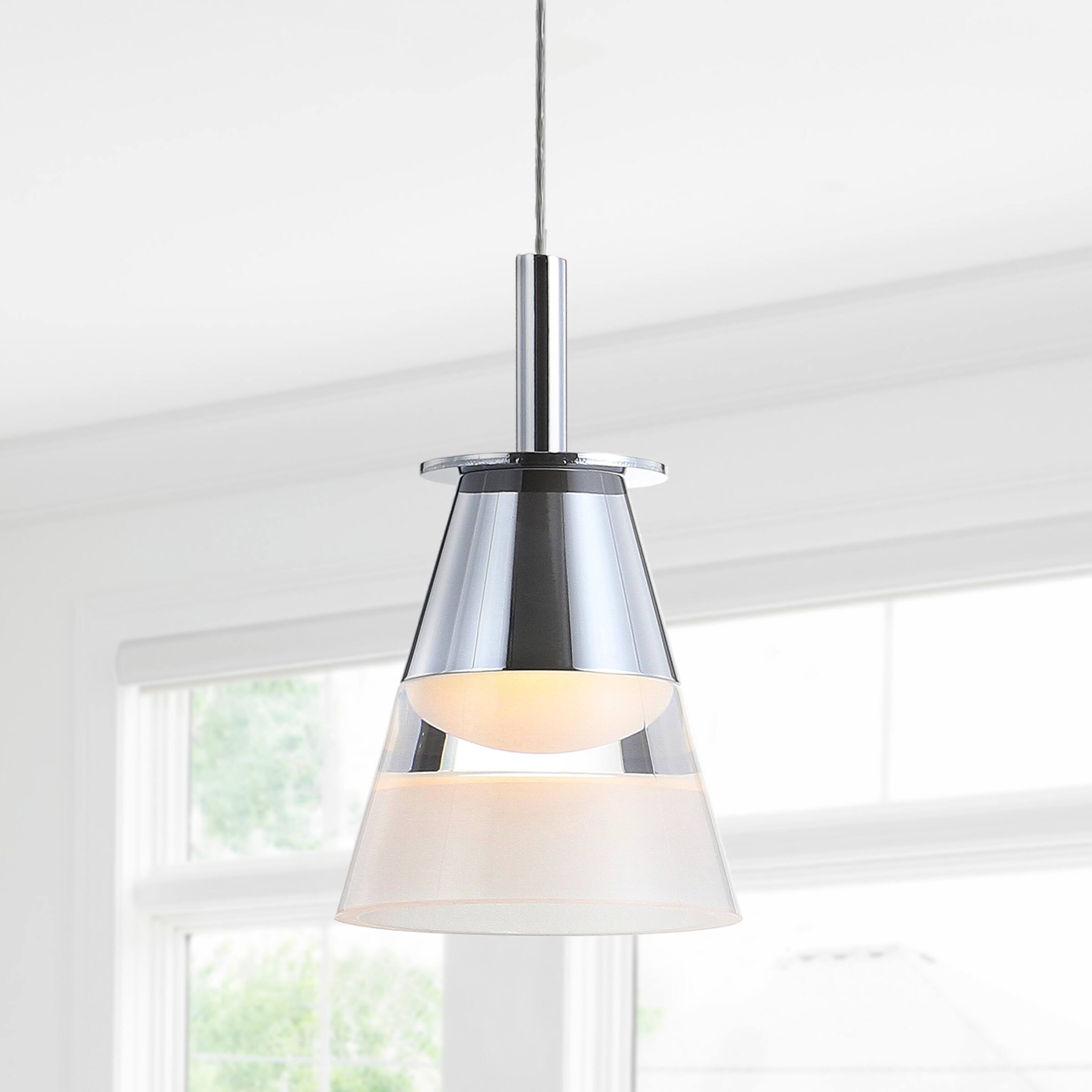 Alt View 1. Jonathan Y - Alain 5" 1-Light Adjustable Metal Integrated LED Pendant, Chrome - Chrome/White.