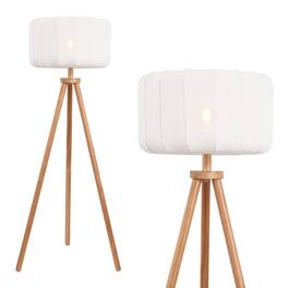 Jonathan Y - Adriel 52" Mid-Century Modern Tripod Wood with Ribbed Cocoon Pumpkin Shade LED Floor Lamp, White/Light Brown - Light Brown Wood