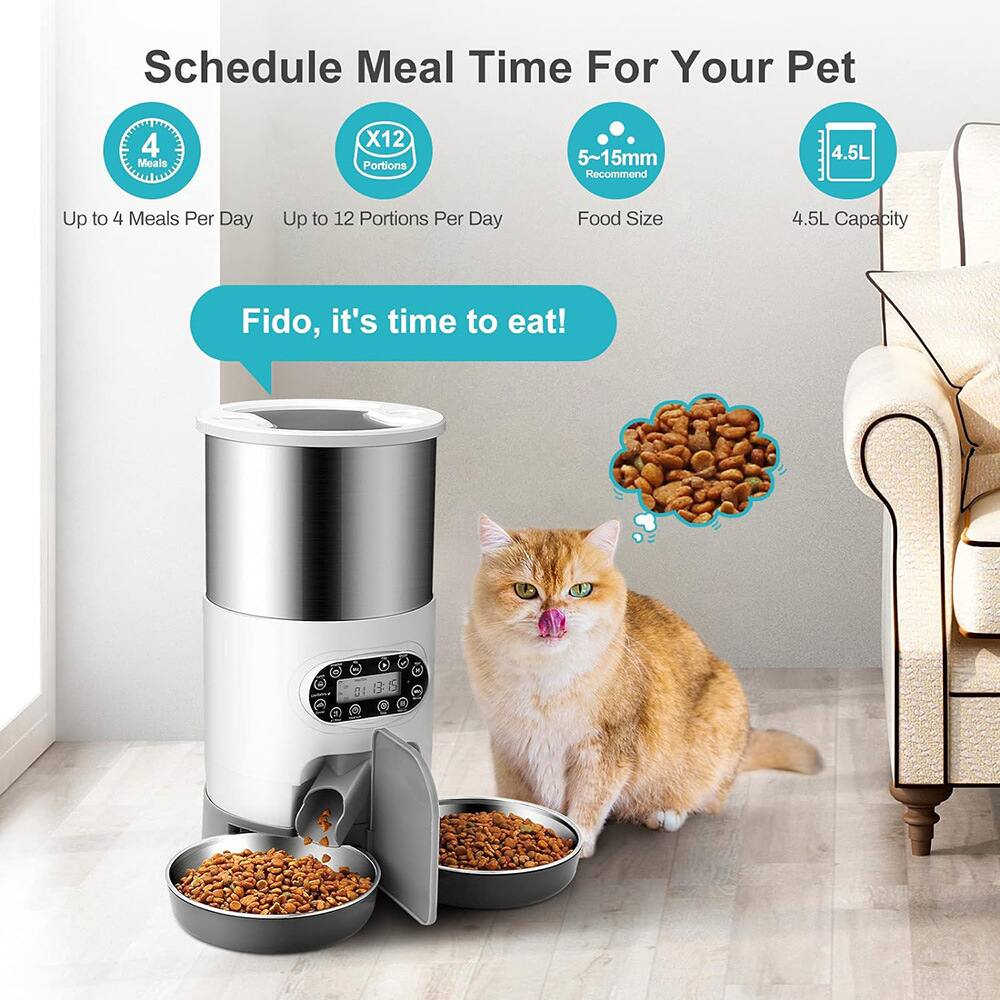 Schedule Meal Time For Your Pet

- 4 Meals
  - Up to 4 Meals Per Day
- X12 Portions
  - Up to 12 Portions Per Day
- 5~15mm
  - Food Size
- 4.5L
  - Capacity

Fido, it's time to eat!