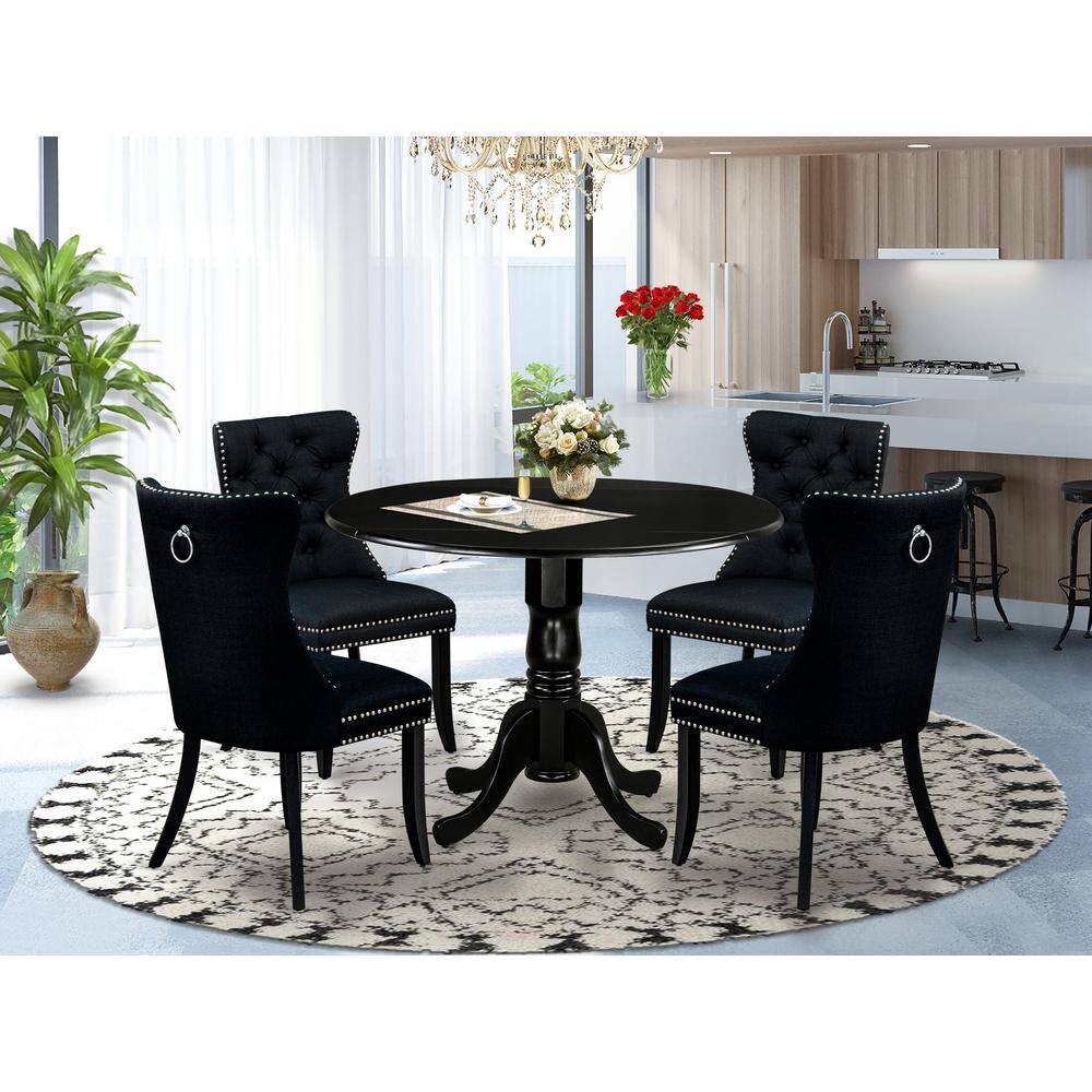 Alt View 3. East West Furniture - 5 Piece Dining Table Set Contains a Round Solid Wood Table with Dropleaf - Black.