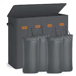 Songmics Home - 55.4 Gallon (210 L) Laundry Hamper, 4-Compartment Laundry Basket Sorter with Lid, Labels, Removable Liner Bags - Dark Gray