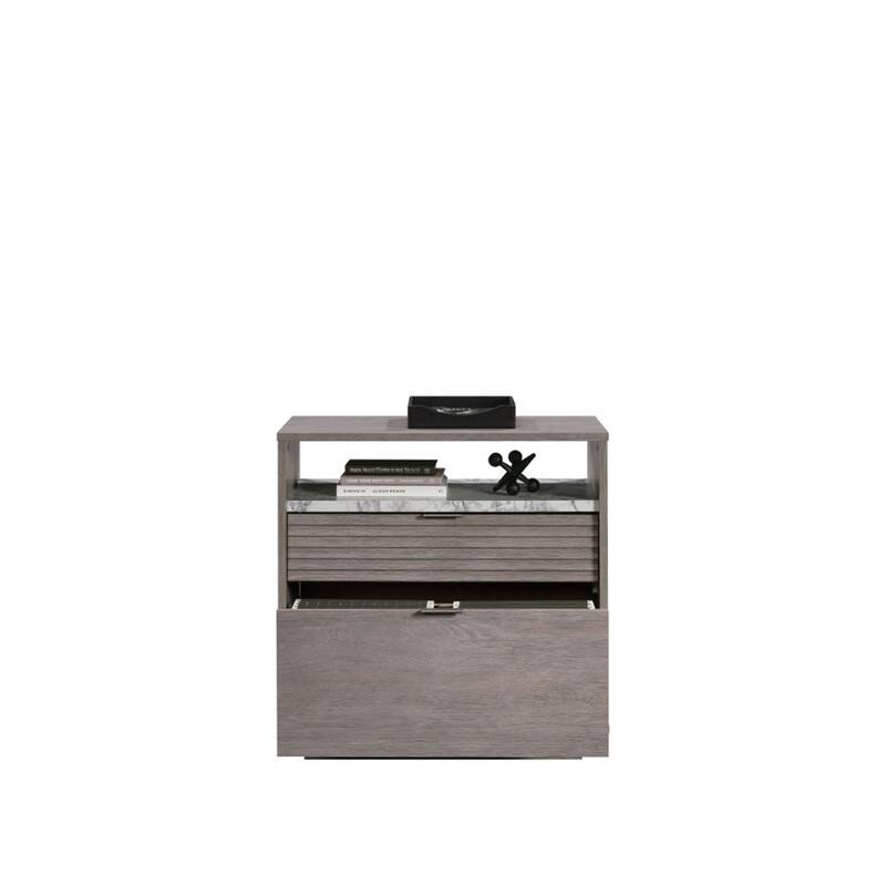 Back. HTUTWOO - Lateral File with Two Drawers - Metal Filing Cabinet, 2 Drawers with Full Extension Metal Slides, Hanging File Storage - Gray.