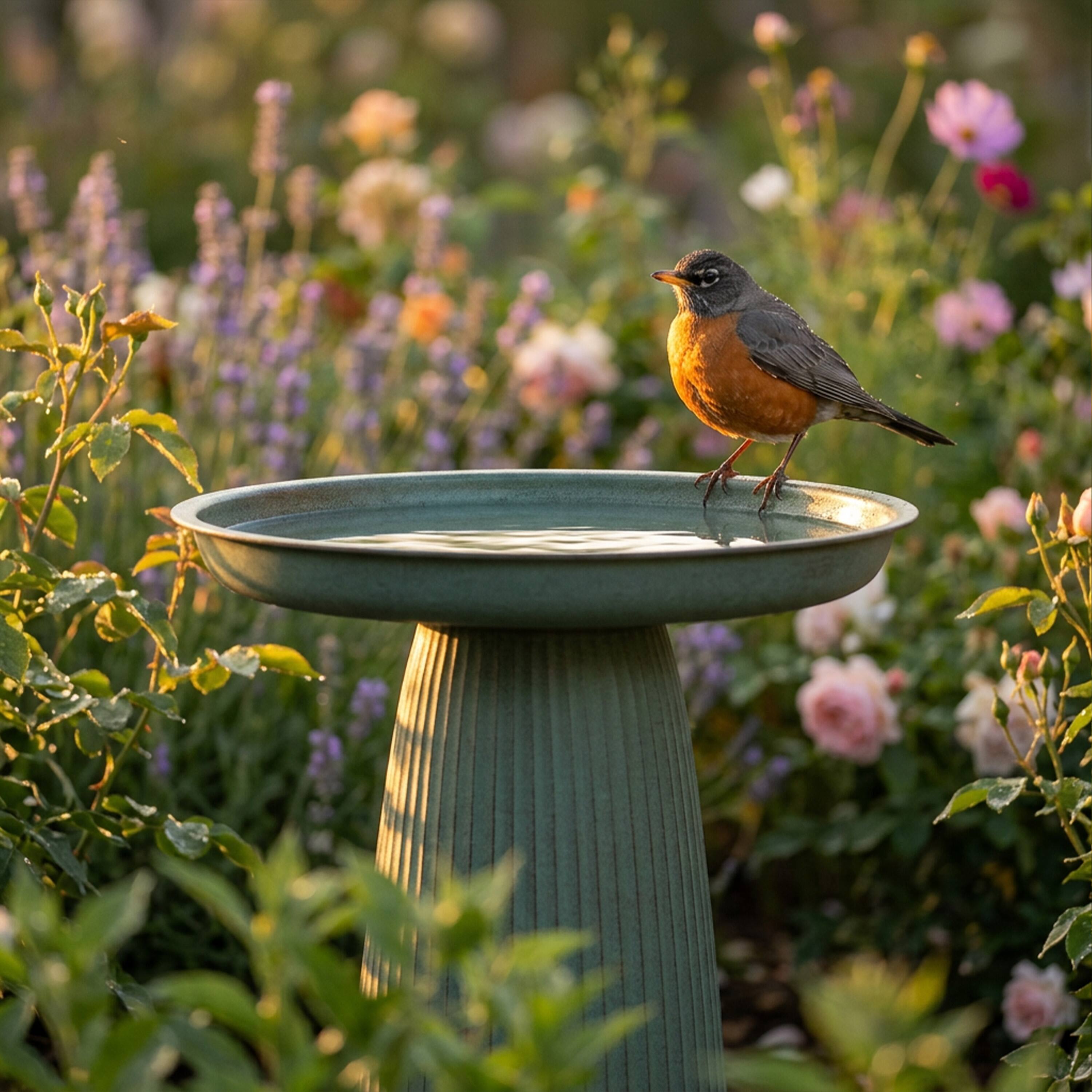 Alt View 7. Sunnydaze - Gleeful Garden Metal Outdoor Bird Bath - Matte Green.