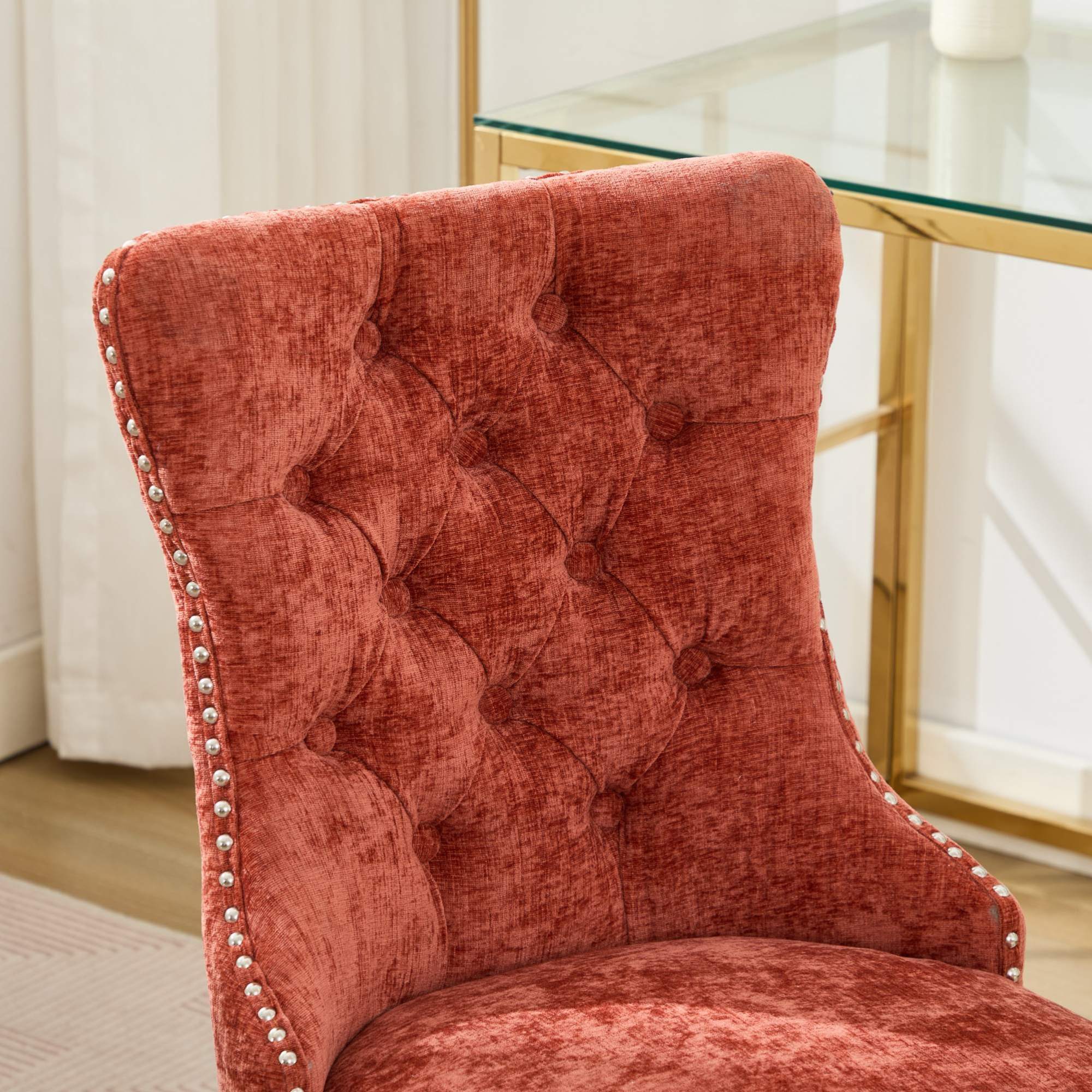 Alt View 6. GOODSILO - Modern Chenille Upholstered Office Chair with Tufted Button Design and Chrome Metal Base for Home Office Workspace - Orange.