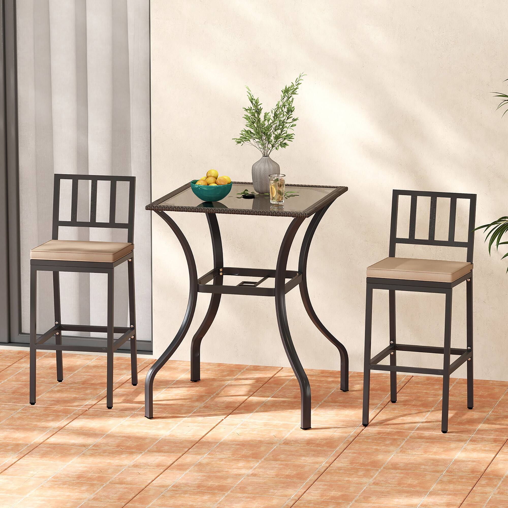 Alt View 3. Gymax - Gymax 28.5'' Square Bistro Bar Table w/ 2'' Umbrella Hole Silkscreen Glass Tabletop - Mix Brown.