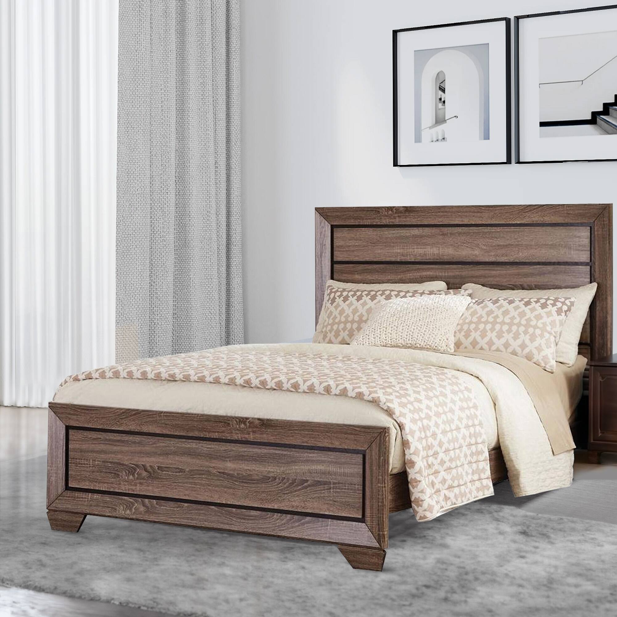 Alt View 5. Manhattan Lane - Transitional Style Eastern King Bed with Plank Headboard - Brown.