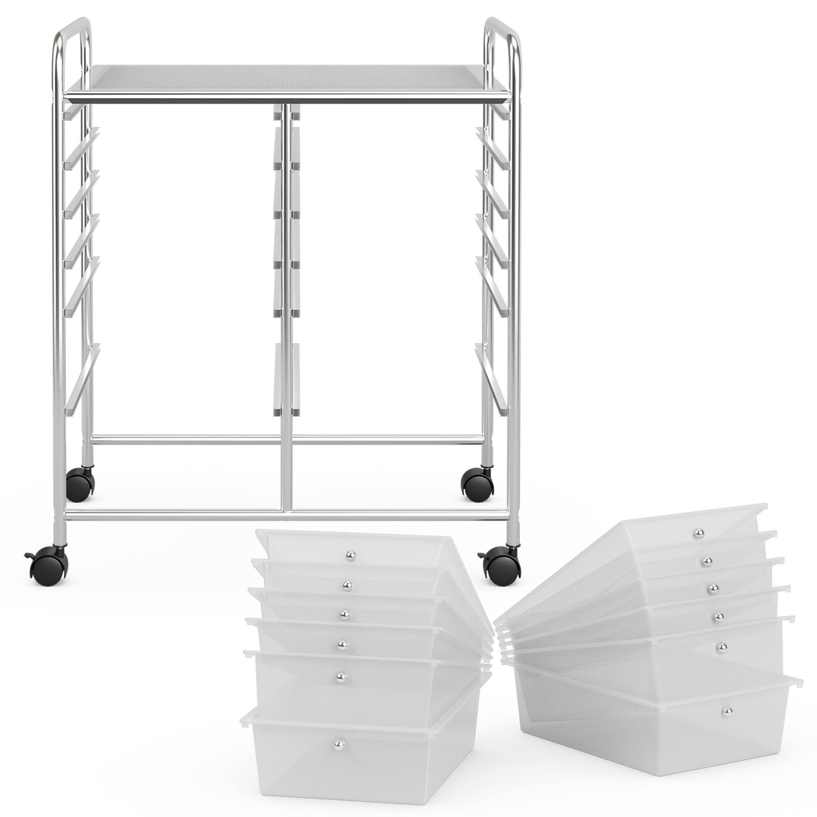 Alt View 1. Costway - 12 Drawer Rolling Storage Cart Scrapbook Paper Office School Organizer - Clear.