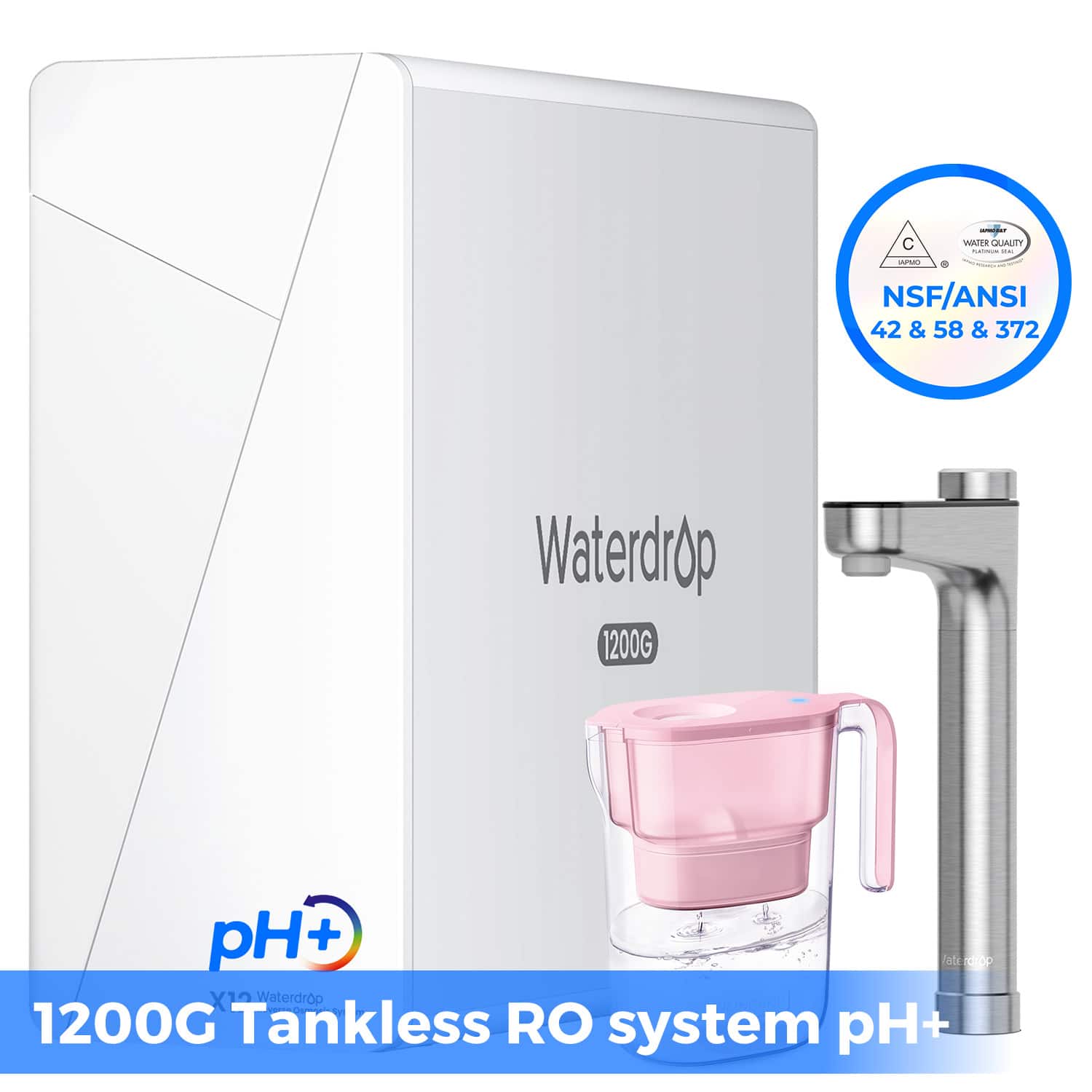 - C WELiFE QUITY
- NSF/ANSI 42 & 58 & 372
- Waterdrop 1200G pH+
- Tankless RO system pH+
