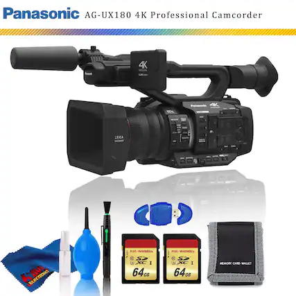 Panasonic AG-UX180 4K Professional Camcorder
- 4K Professional Camcorder
- Leica Dicomar Lens
- 64GB Memory Card (R95-W60MB/s)
- Memory Card Wallet
- Cleaning Kit