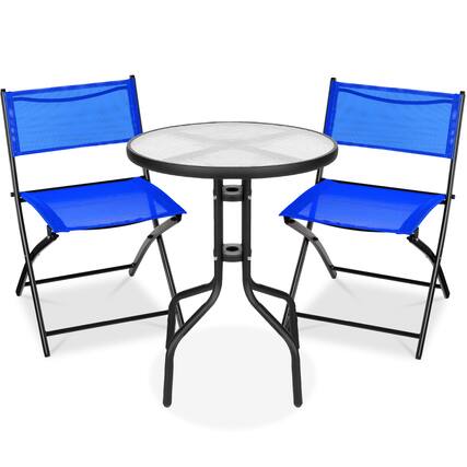 Front. Best Choice Products - Best Choice Products 3-Piece Patio Bistro Dining Furniture Set w/ Glass Tabletop, Folding Chairs - Resort Blue - Resort Blue.