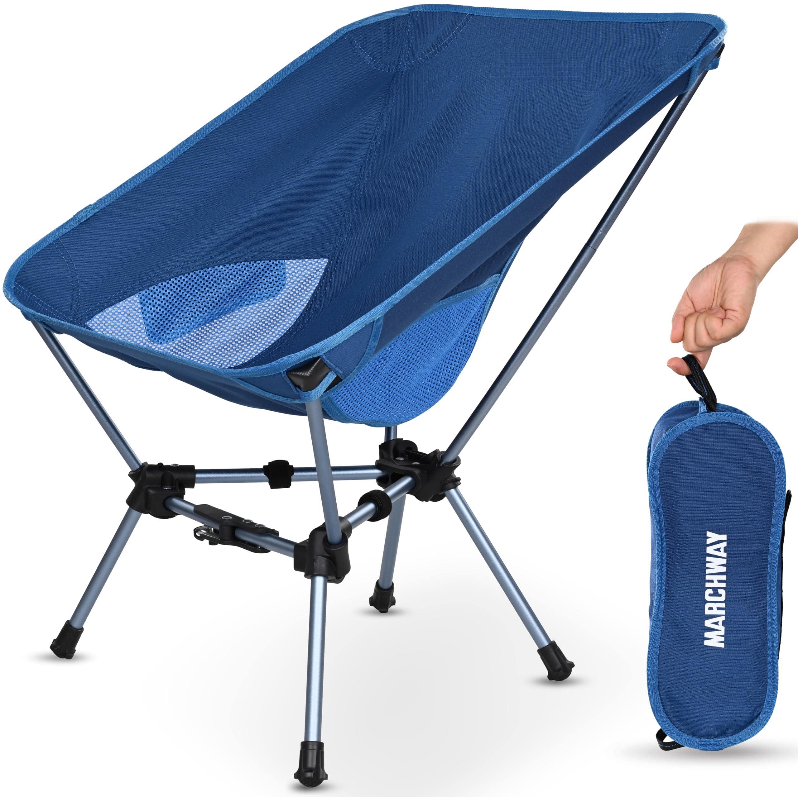 JETRANSPORT - Lightweight Folding High Camping Chair With Head Support Stable Portable Compact For Outdoor Camp Travel - Lowback Dark Blue