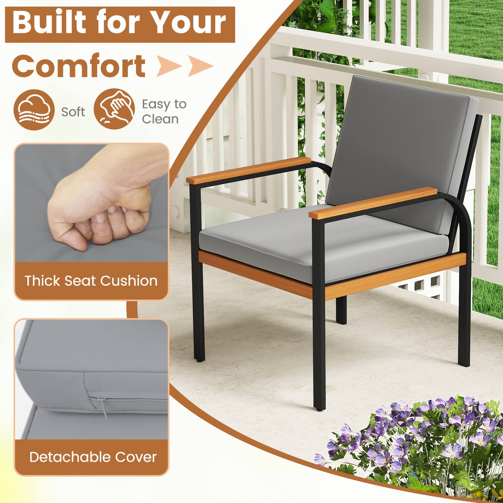 Built for Your Comfort

- Soft
- Easy to Clean
- Thick Seat Cushion
- Detachable Cover