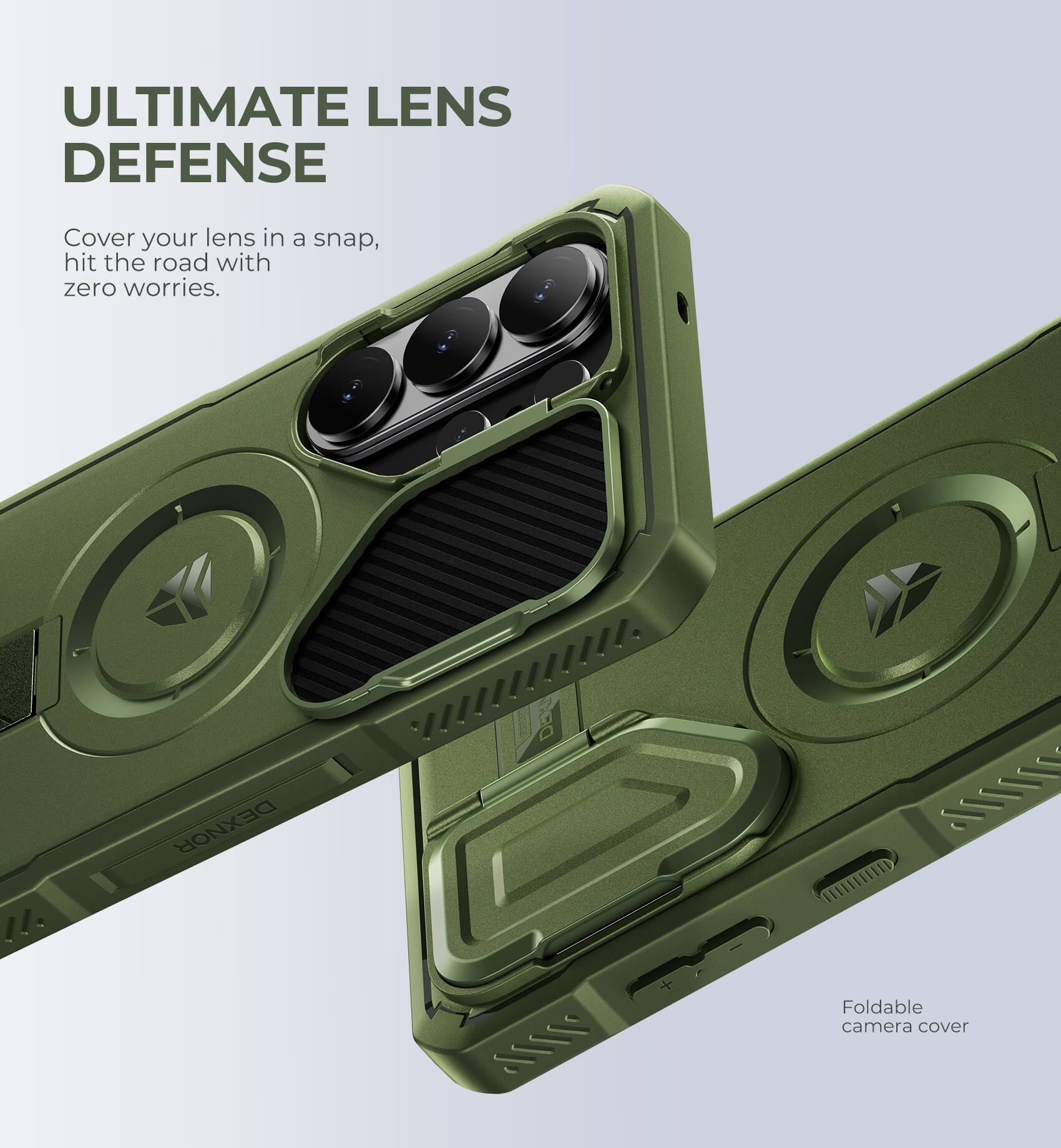 ULTIMATE LENS DEFENSE  
Cover your lens in a snap, hit the road with zero worries.  

DEXNOR NRa 11110 1110  
Foldable camera cover