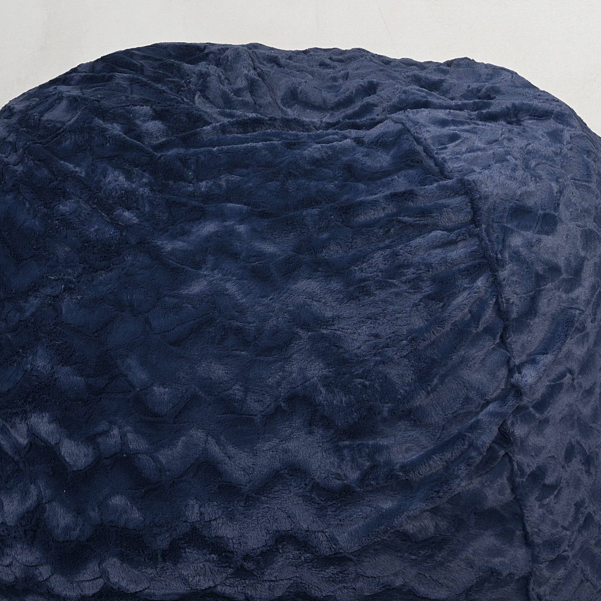 Back. GOODSILO - Luxurious Faux Fur Bean Bag Chair - Extra Large 5ft Cozy Lounger for Kids and Adults with Removable Washable Cover - Navy.
