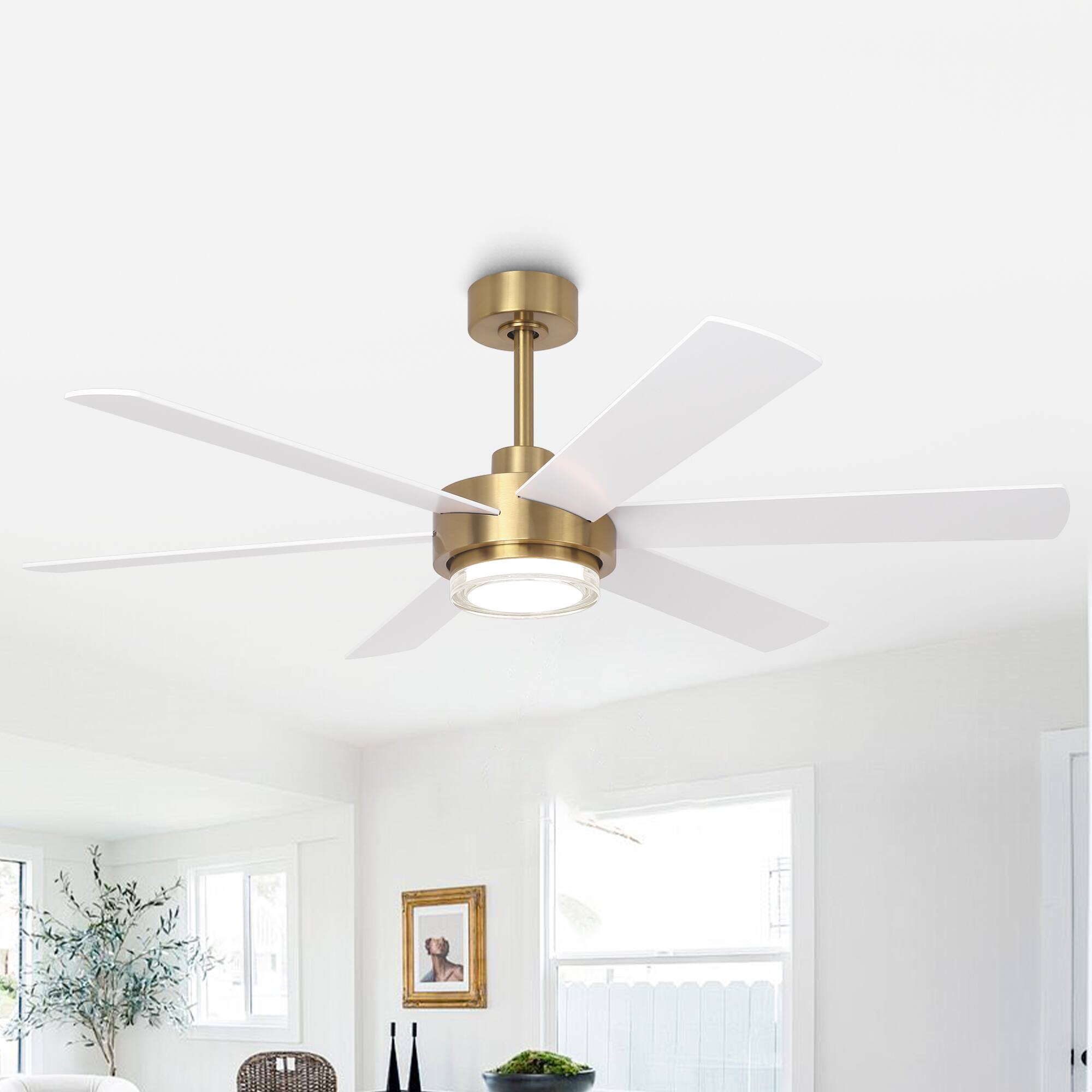 Parrot Uncle - 54" Modern Dimmable LED 6-Speed Reversible Ceiling Fan with Lights and Remote Control - Gold
