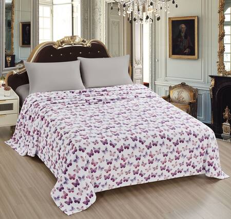 Front. Noble House - Noble House Super Soft and Ultra Comfy Luxe Printed Blanket - Rose Butterfly - Queen - Rose Butterfly.