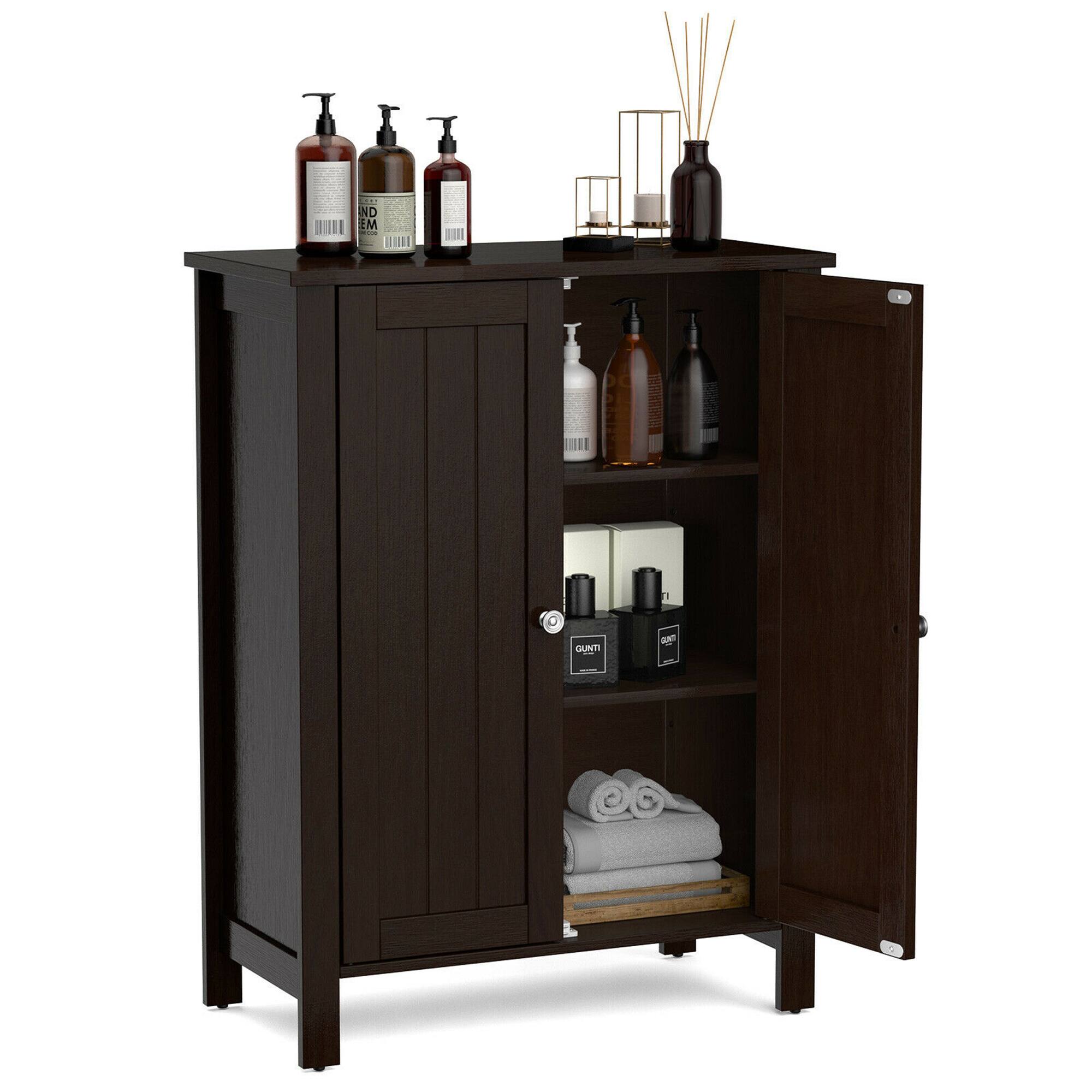 Alt View 9. Gymax - Gymax 2-Door Bathroom Floor Storage Cabinet Space Saver Organizer Brown - Brown.