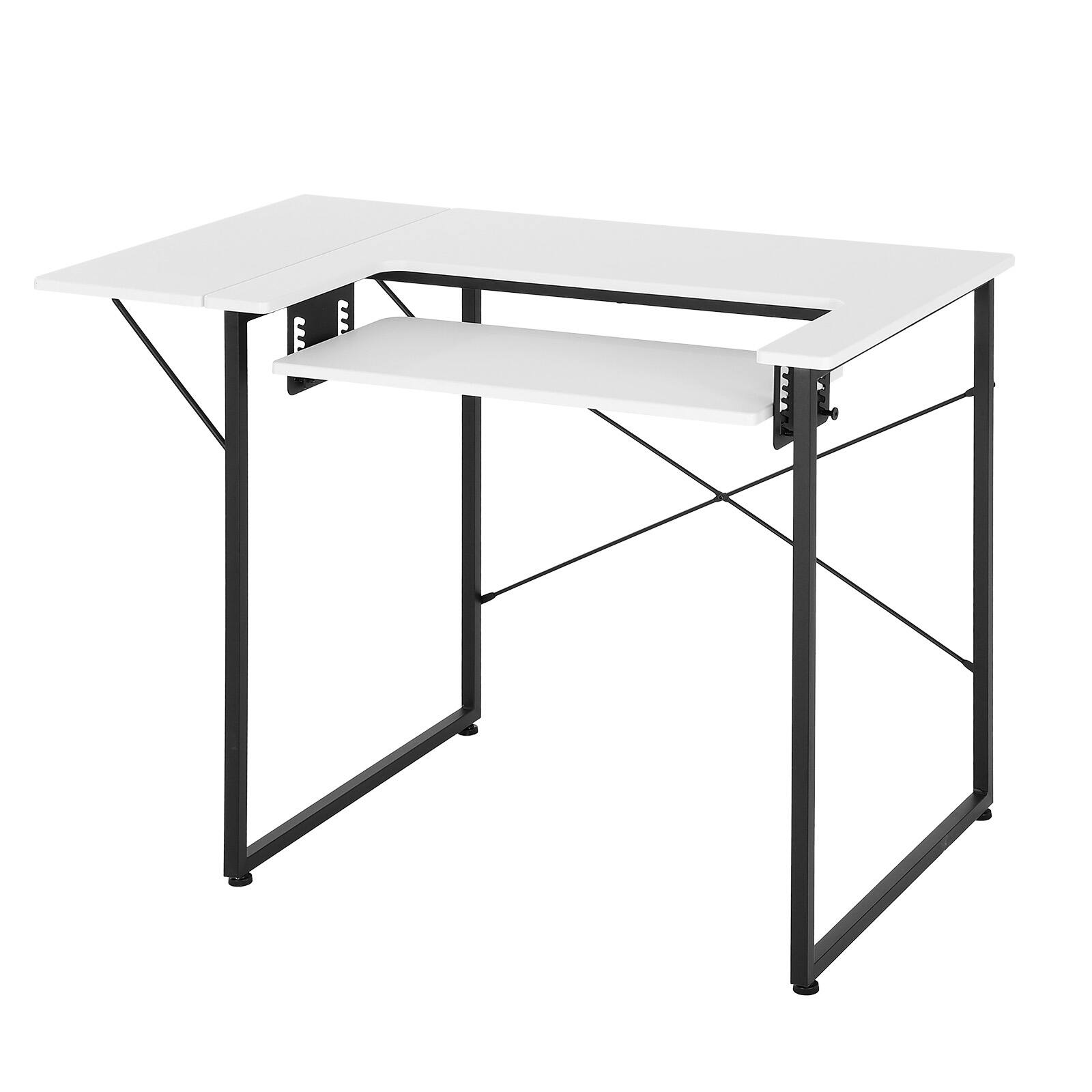 Alt View 5. VEVOR - Sewing Table, Multipurpose Sewing Machine Table with Foldable Side Shelf, Adjustable Shelf, Steel Legs, Computer Desk - White MDF Tabletop + Black Steel Legs.